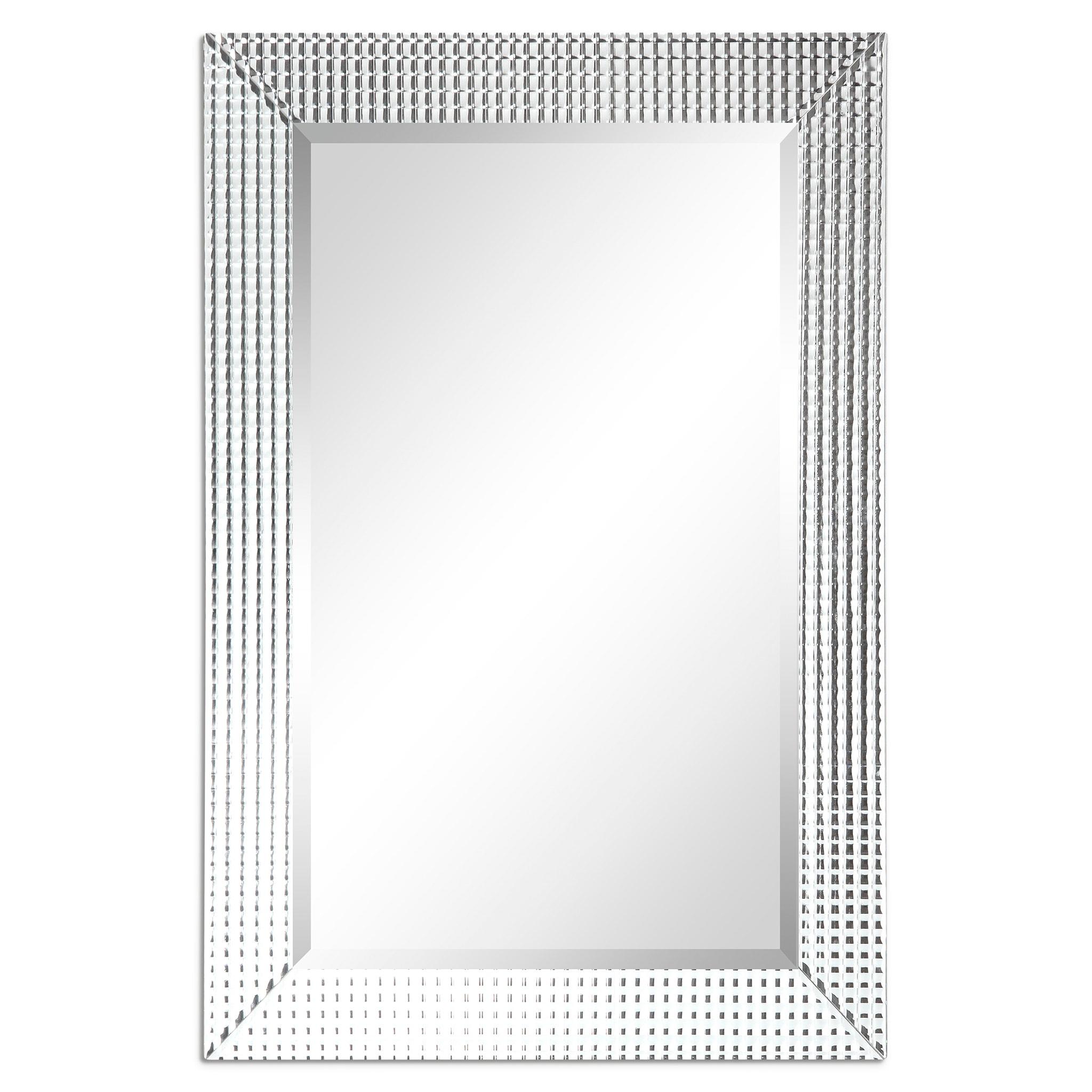 24 x 36 in. Solid Wood Frame Covered Wall Mirror with Beveled Prism Mirror Panels - 1 in. Beveled Edge