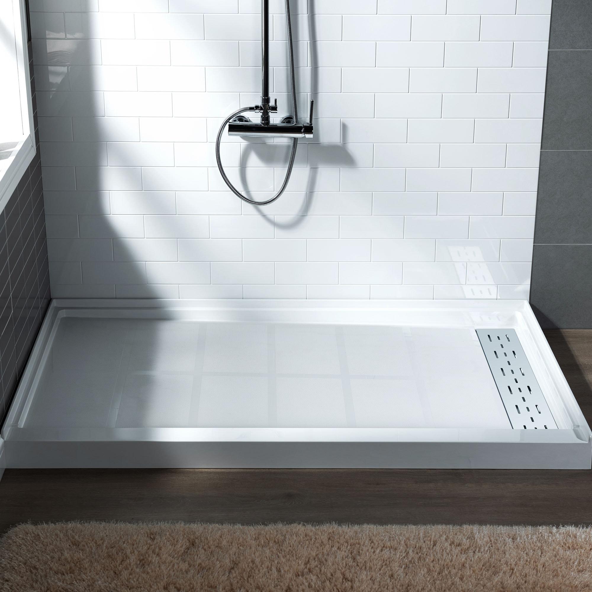 48" W x 36" Solid Surface Single Threshold Shower Pan Base with Drain Assembly & Drain Cover Included, Non-Slip