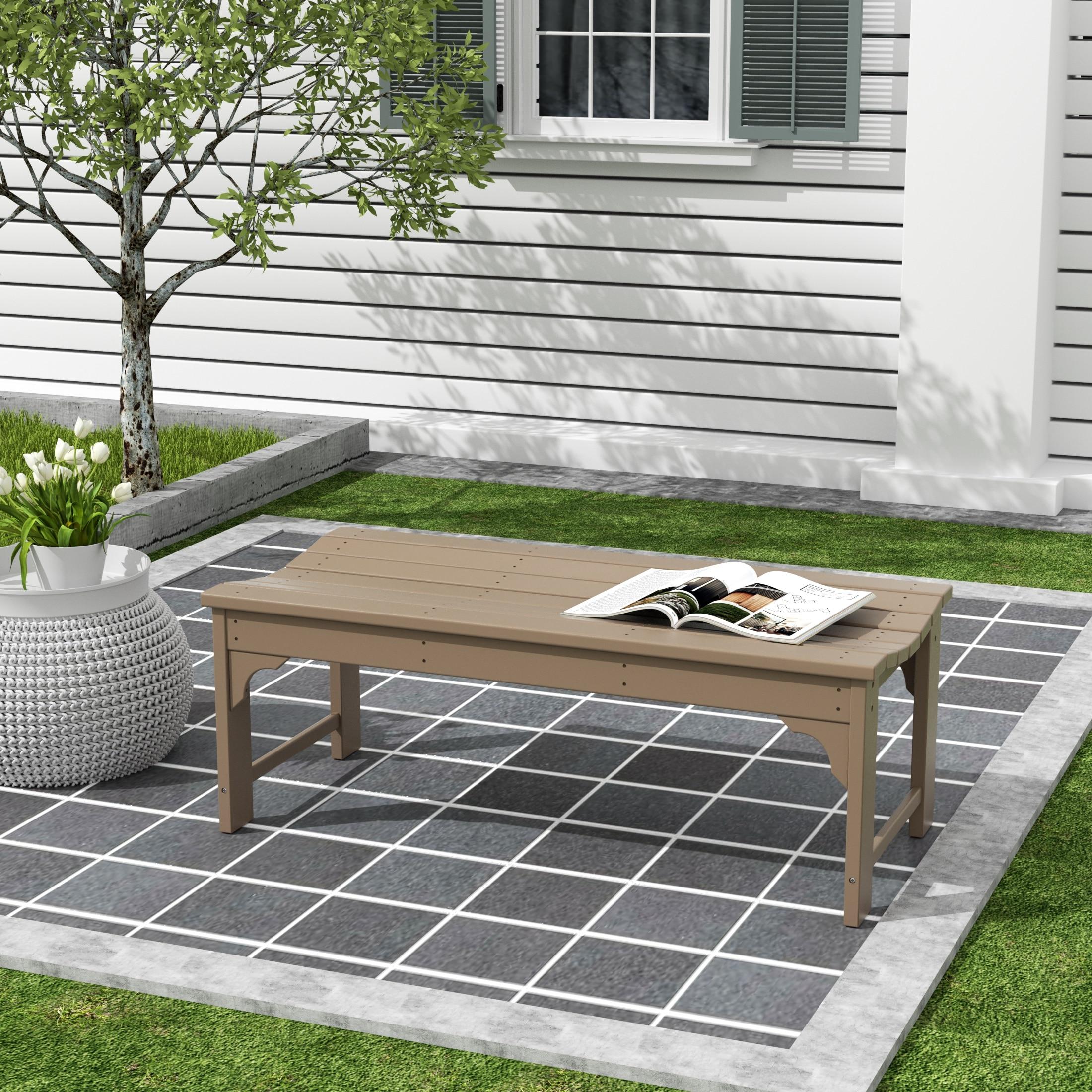 QSHIMY  Outdoor Bench, All Weather Resistant Poly Lumber Backless Patio Garden Bench, Adirondack Curved Bench Seat for Comfort, Weatherwood