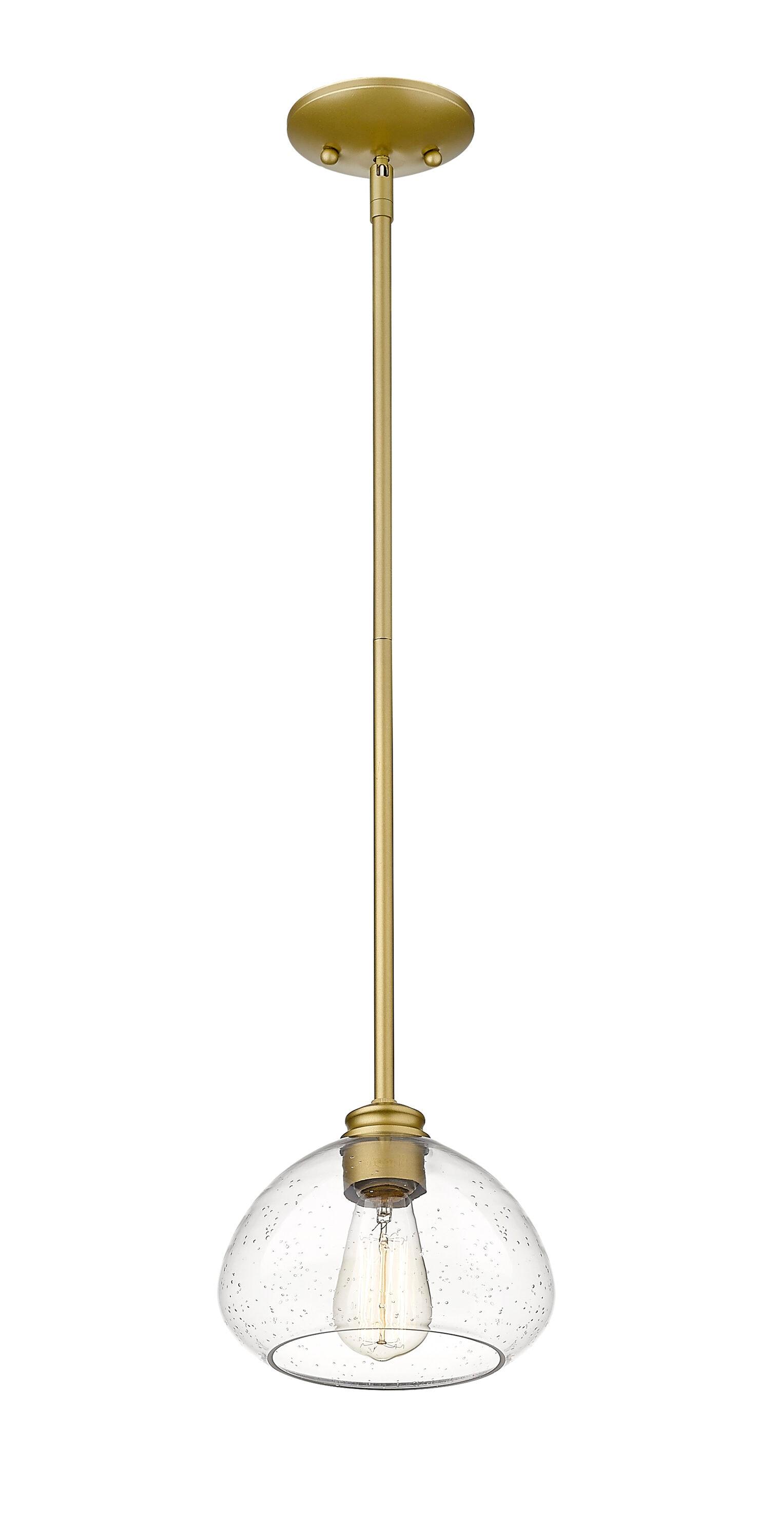 Satin Gold 8'' Mini Pendant Light with Seeded Glass Bowl