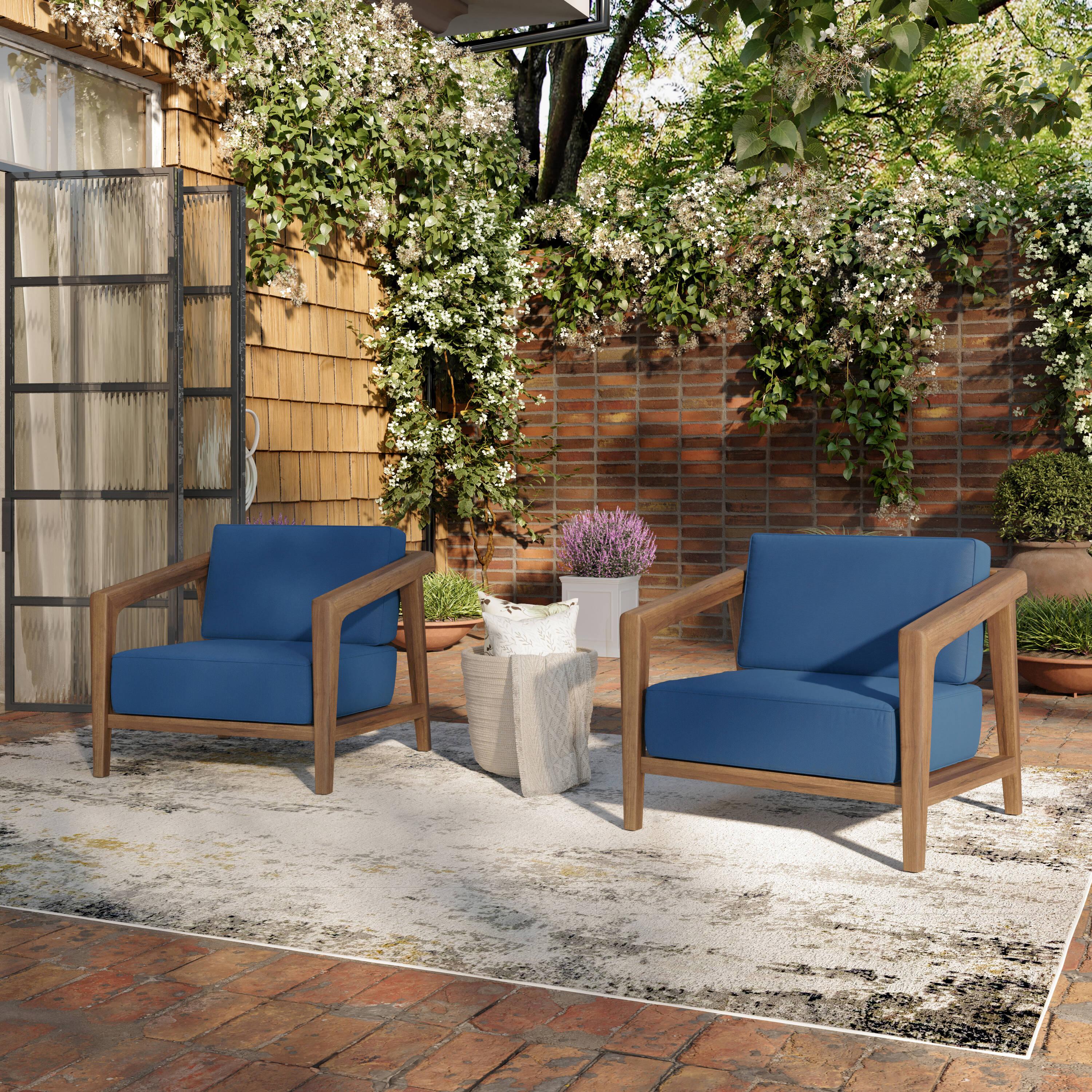 New Classic Furniture Bali Solid Wood Patio Club Chair in Dark Blue (Set of 2)