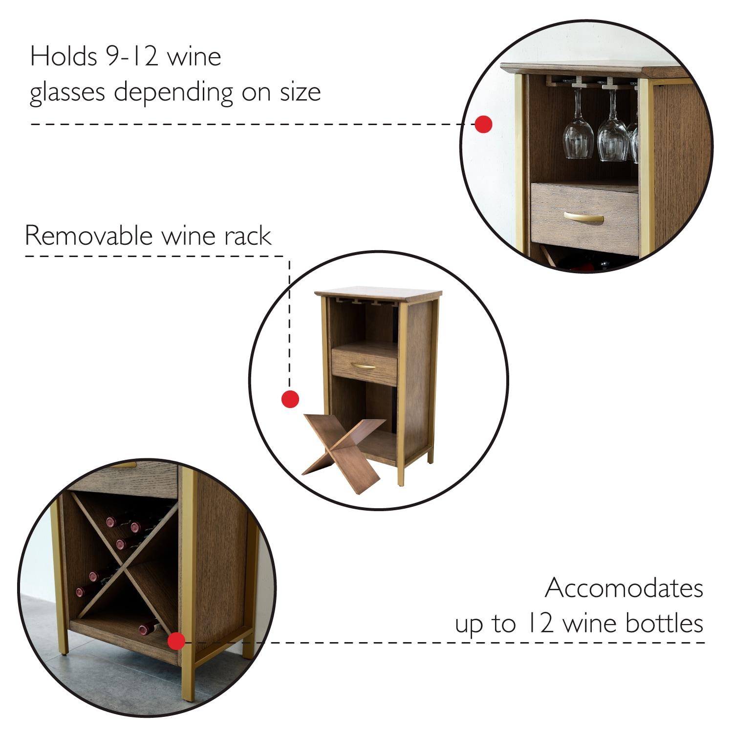 Leick Home Leah Mini Bar Cabinet for Stemware and Bottle Storage, Dune and Gold