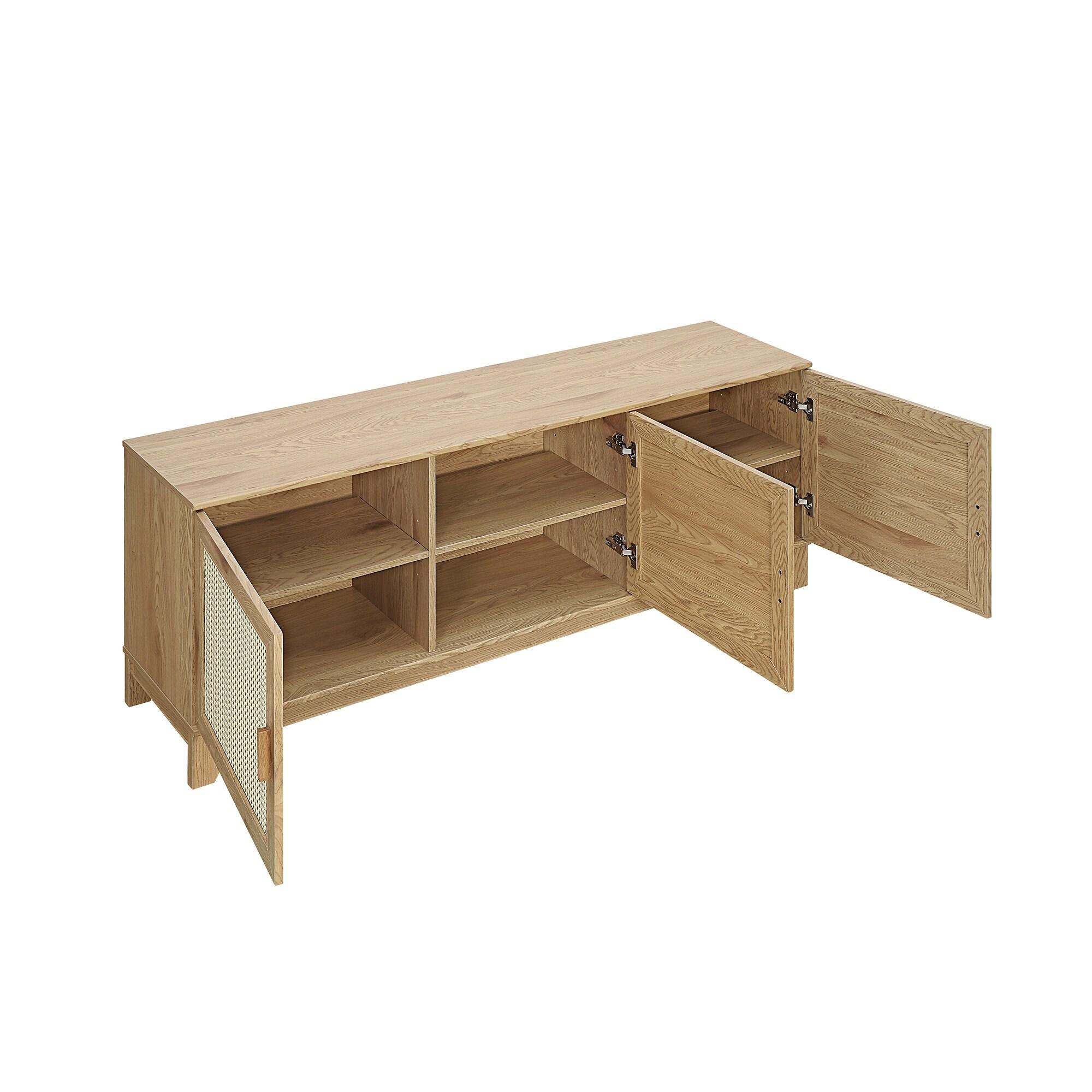 Manhattan Comfort Sheridan Modern 6 Shelf Cane TV Stand for TVs up to 55" Natural: Media Console with Cable Management