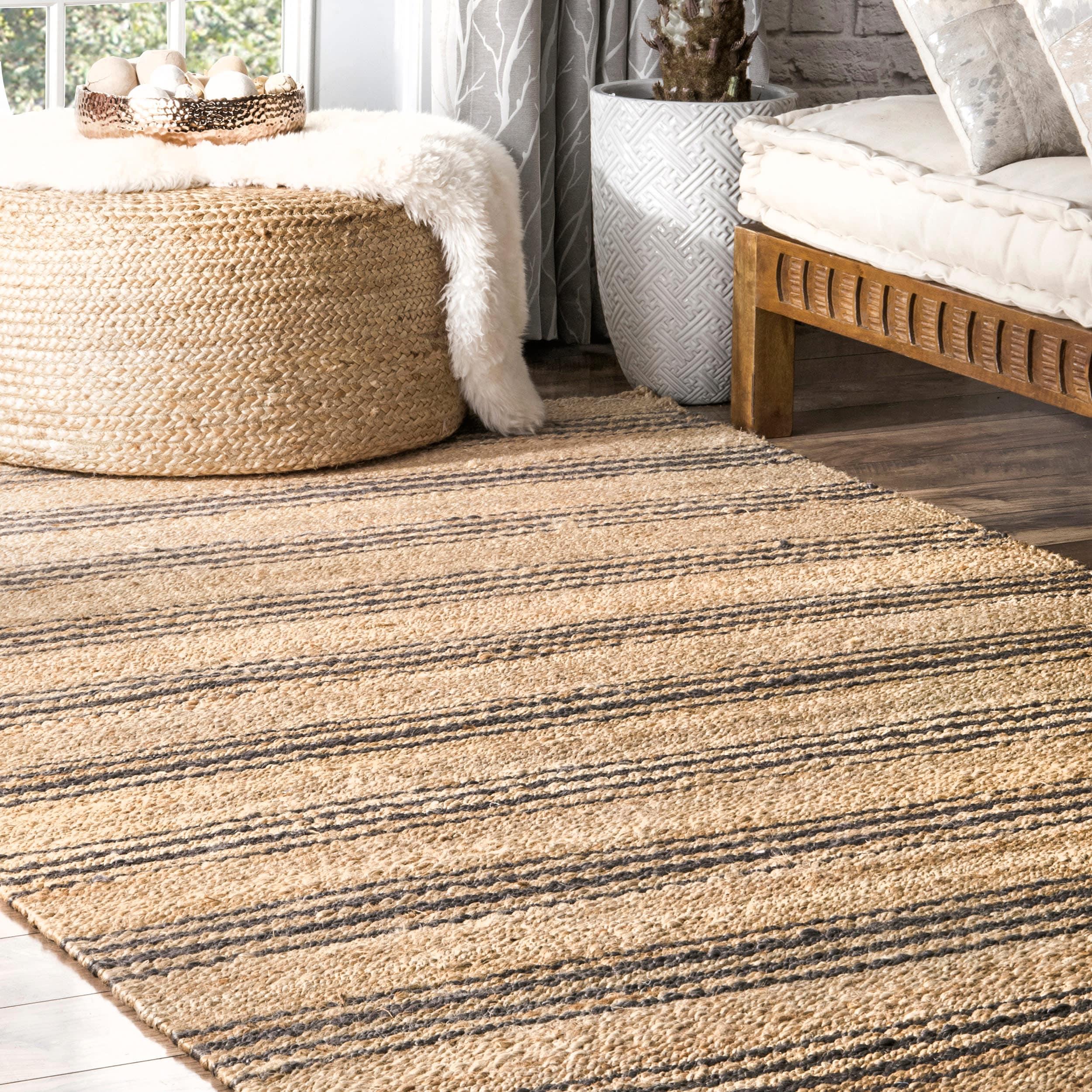 Nuloom Sycamore Striped Jute Area Rug, Square 8' x 8', Natural
