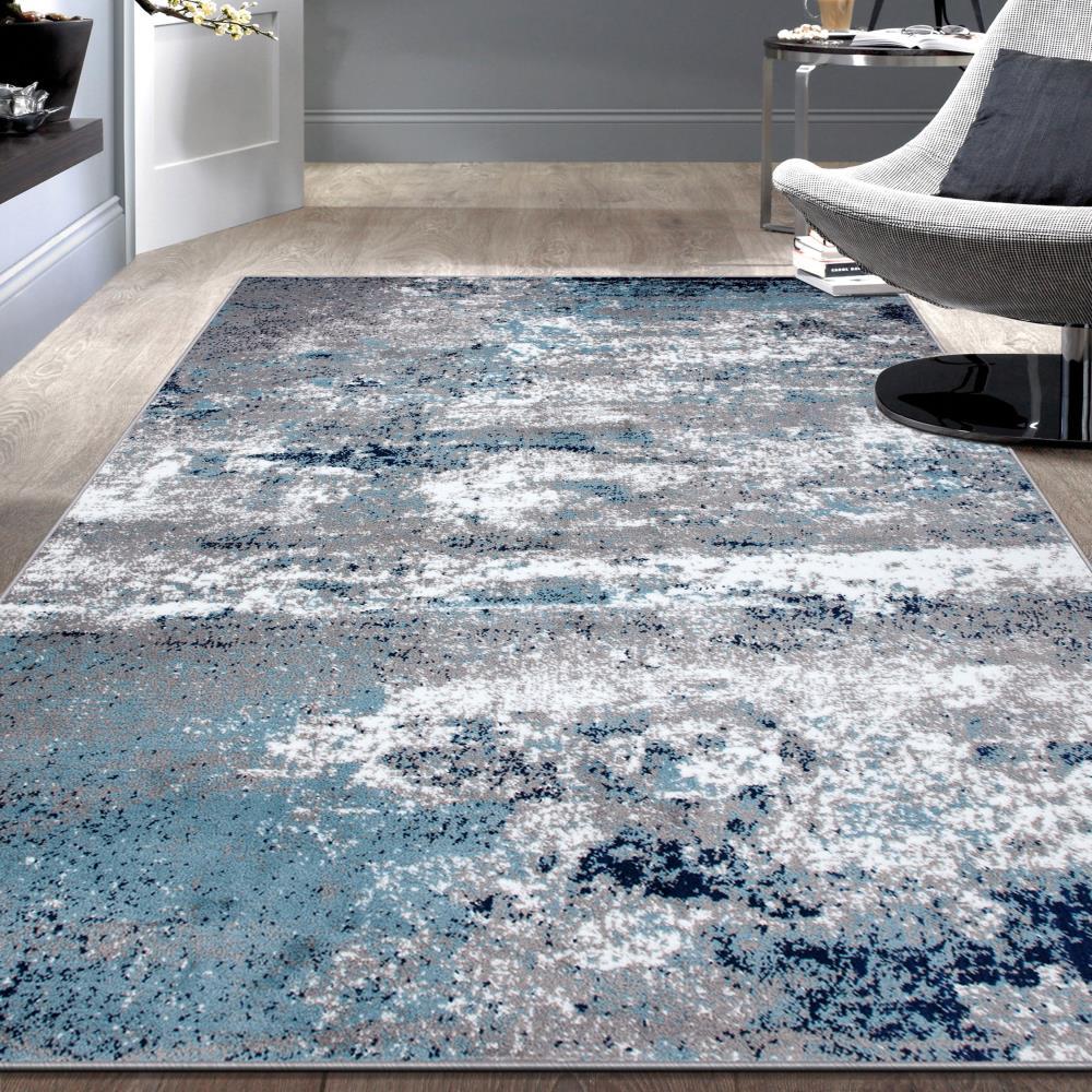 World Rug Gallery Distressed Abstract Watercolor Blue 5' x 7' Area Rug