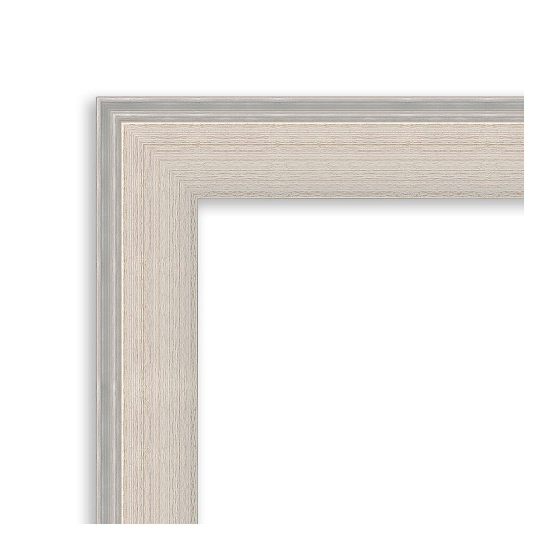 41"x29" Non-Beveled Cottage Wood Bathroom Wall Mirror White/Silver - Amanti Art: Modern Rectangle, Wall Mount, Wood Frame