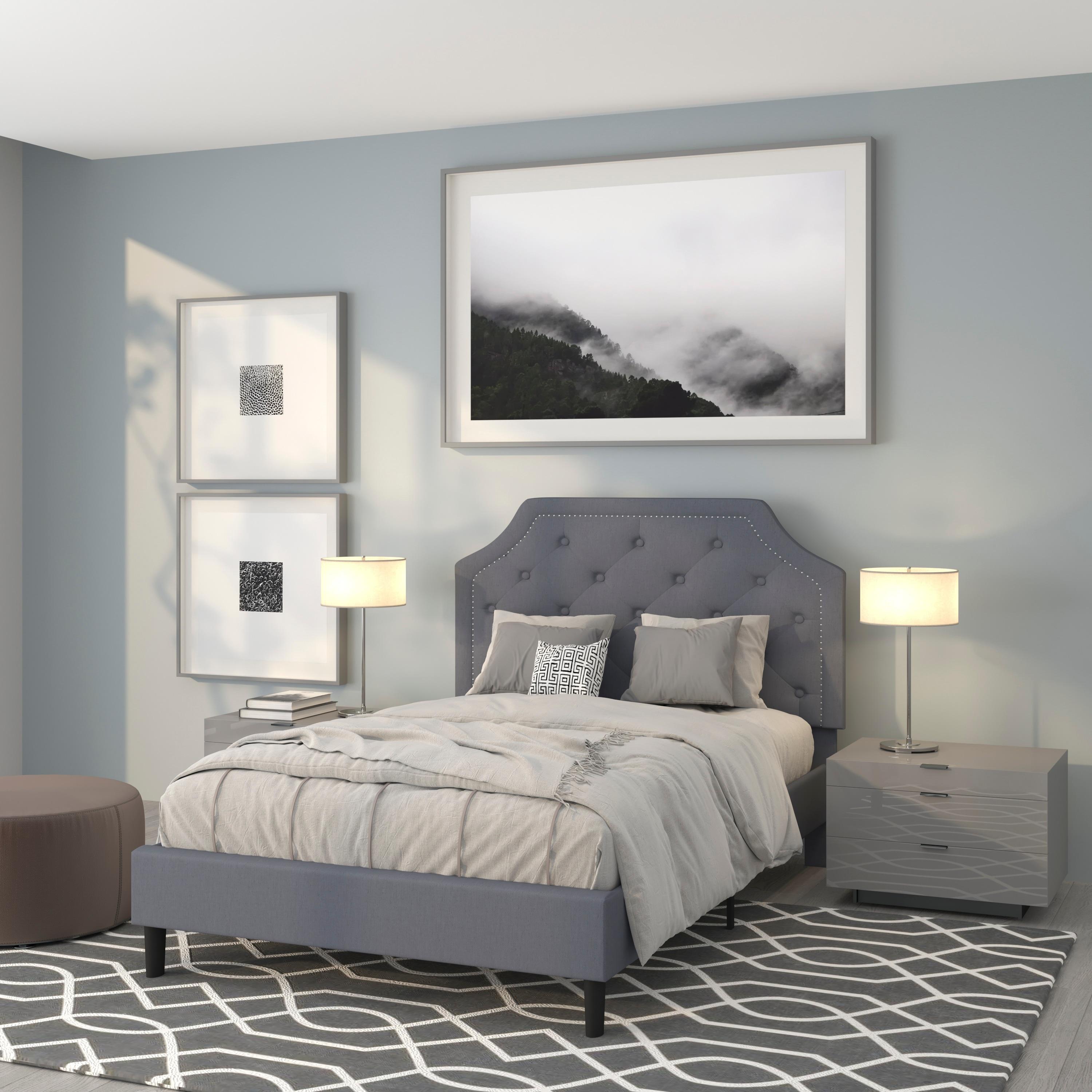Flash Furniture Brighton Full Size Tufted Upholstered Platform Bed in Light Gray Fabric