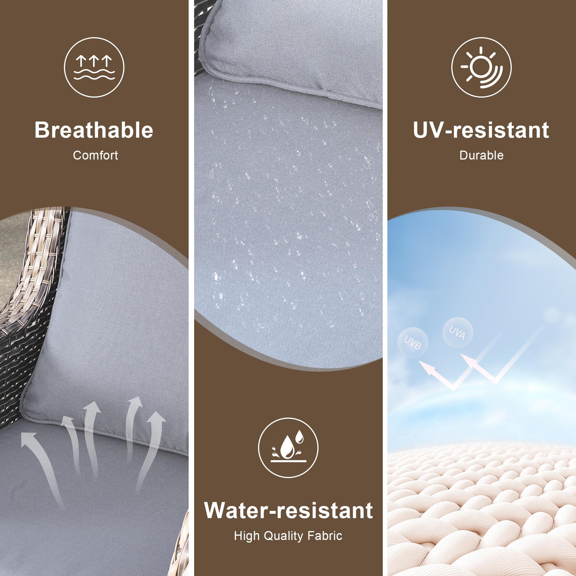 Ovios 5 Pieces Outdoor Patio Furniture Set Wicker Rattan Outdoor Conversation Comfortable Sectional Sofa with Steel Frame, Grey