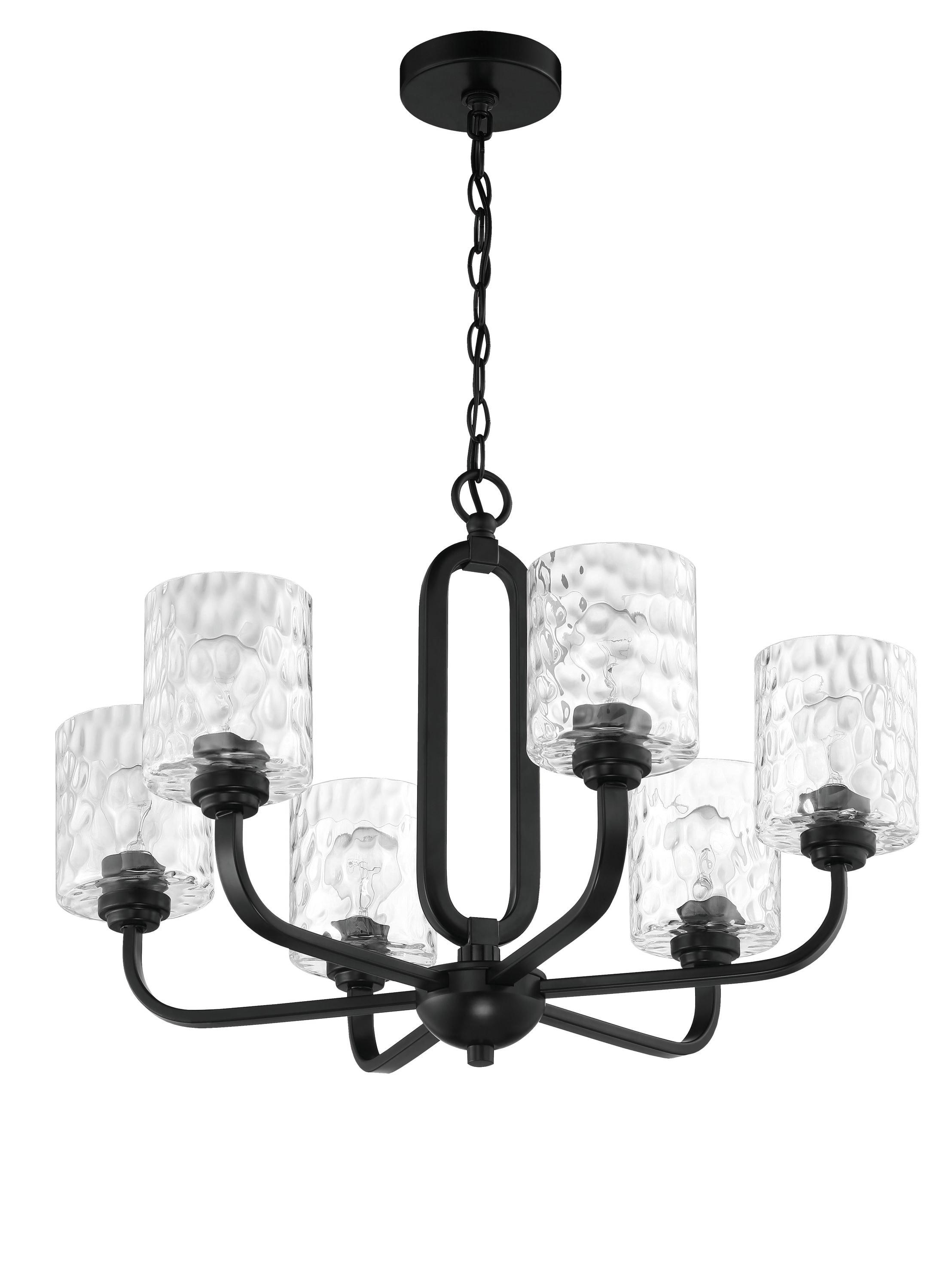 Collins 6-Light Flat Black Finish w/Hammered Glass Transitional Chandelier for Kitchen/Dining/Foyer No Bulb Included