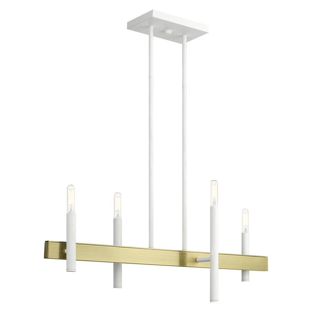 Elegance Crystal Rod 4-Light Chandelier in White and Antique Brass