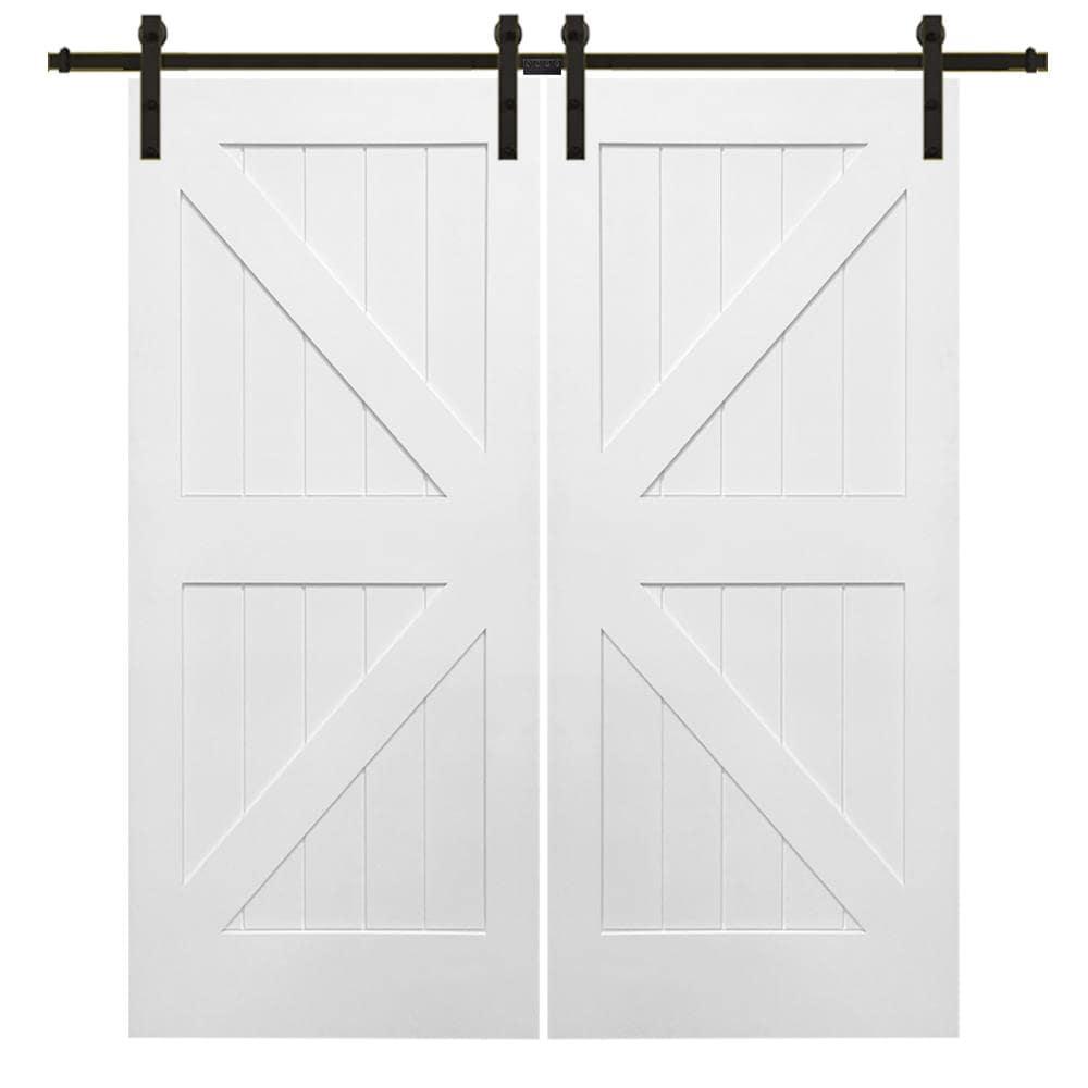 MMI DOOR K-Plank 72'' x 84'' Solid + Manufactured Wood Paneled with Installation Hardware Kit Barn Door