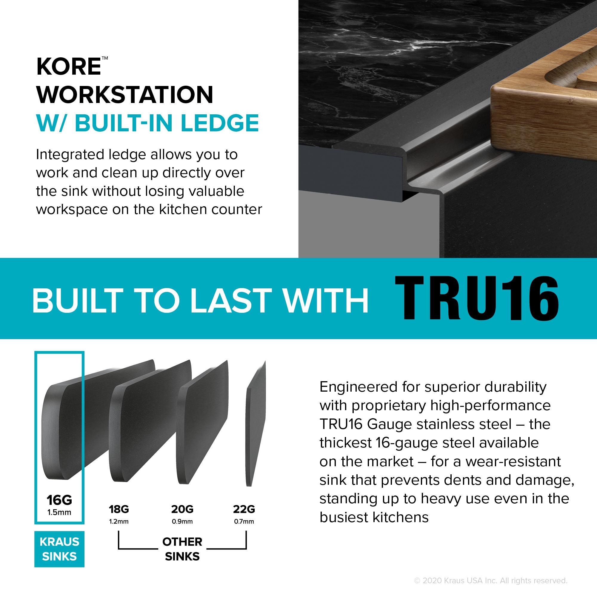 KRAUS Kore™ Workstation 33" L Top Mount Drop-In 16 Gauge Black Stainless Steel Single Bowl Kitchen Sink