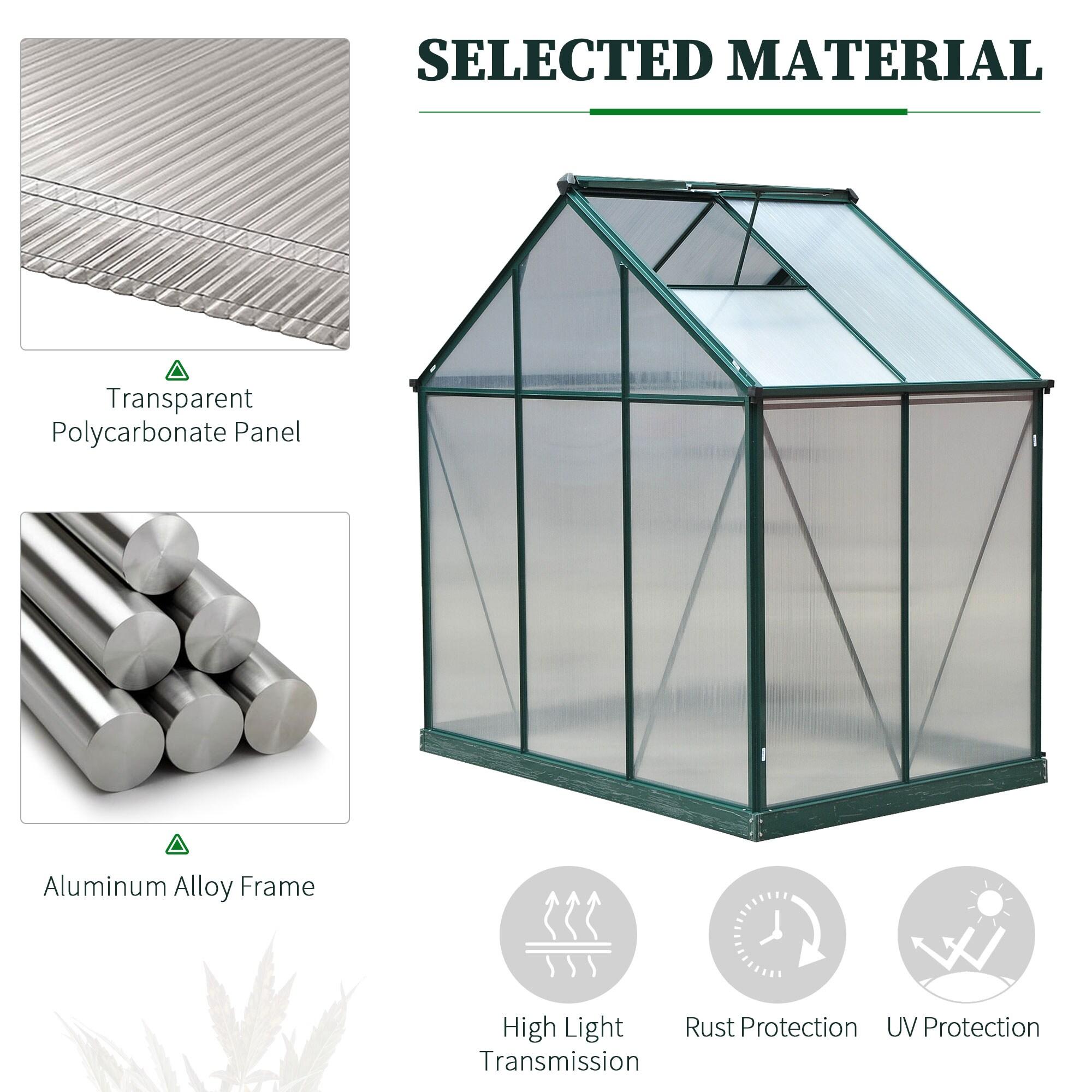 Outsunny 6' x 4' x 7' Polycarbonate Greenhouse, Heavy Duty Outdoor Aluminum Walk-in Green House Kit with Vent & Door for Backyard Garden, Green