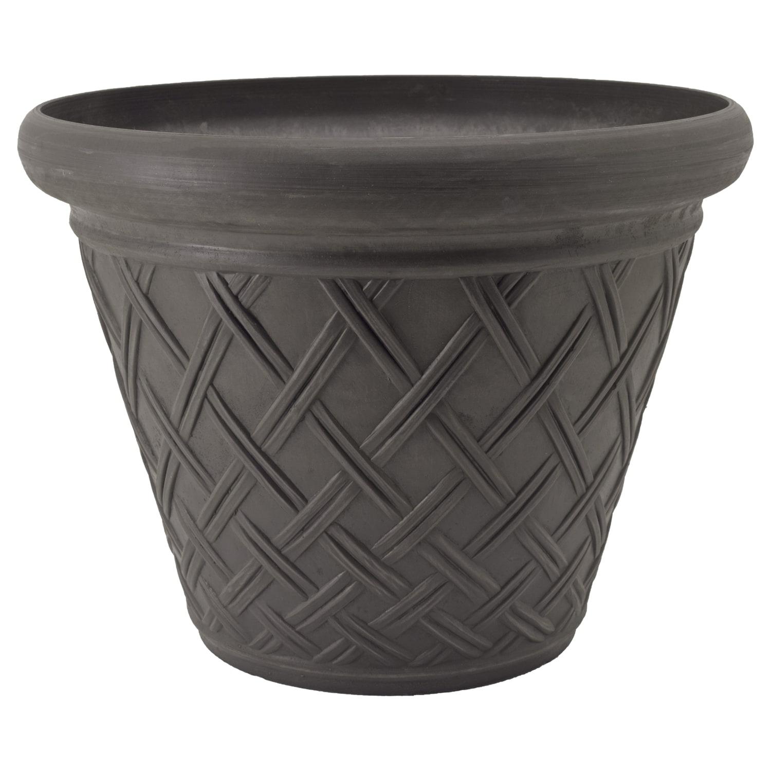 18-inch Dark Charcoal Recycled Plastic Basket Weave Planter