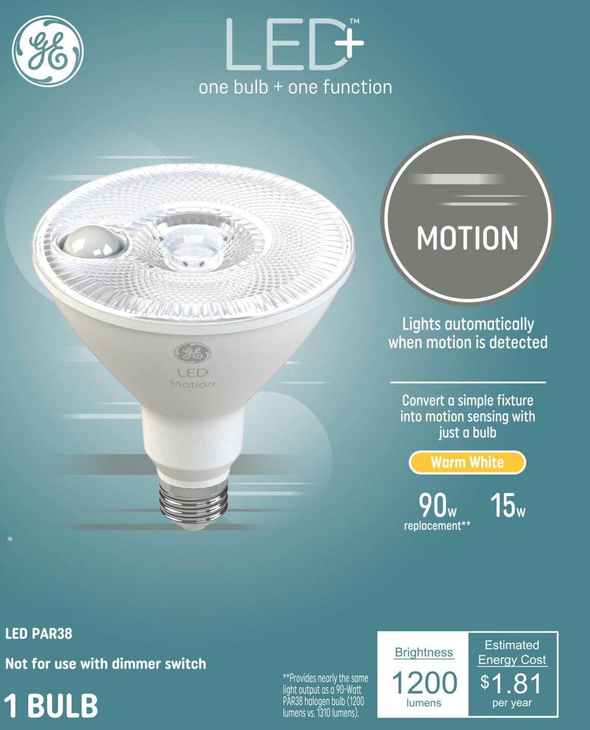 GE Lighting LED Motion Flood Light, Light Bulb, Warm White, 90-Watt Replacement PAR38