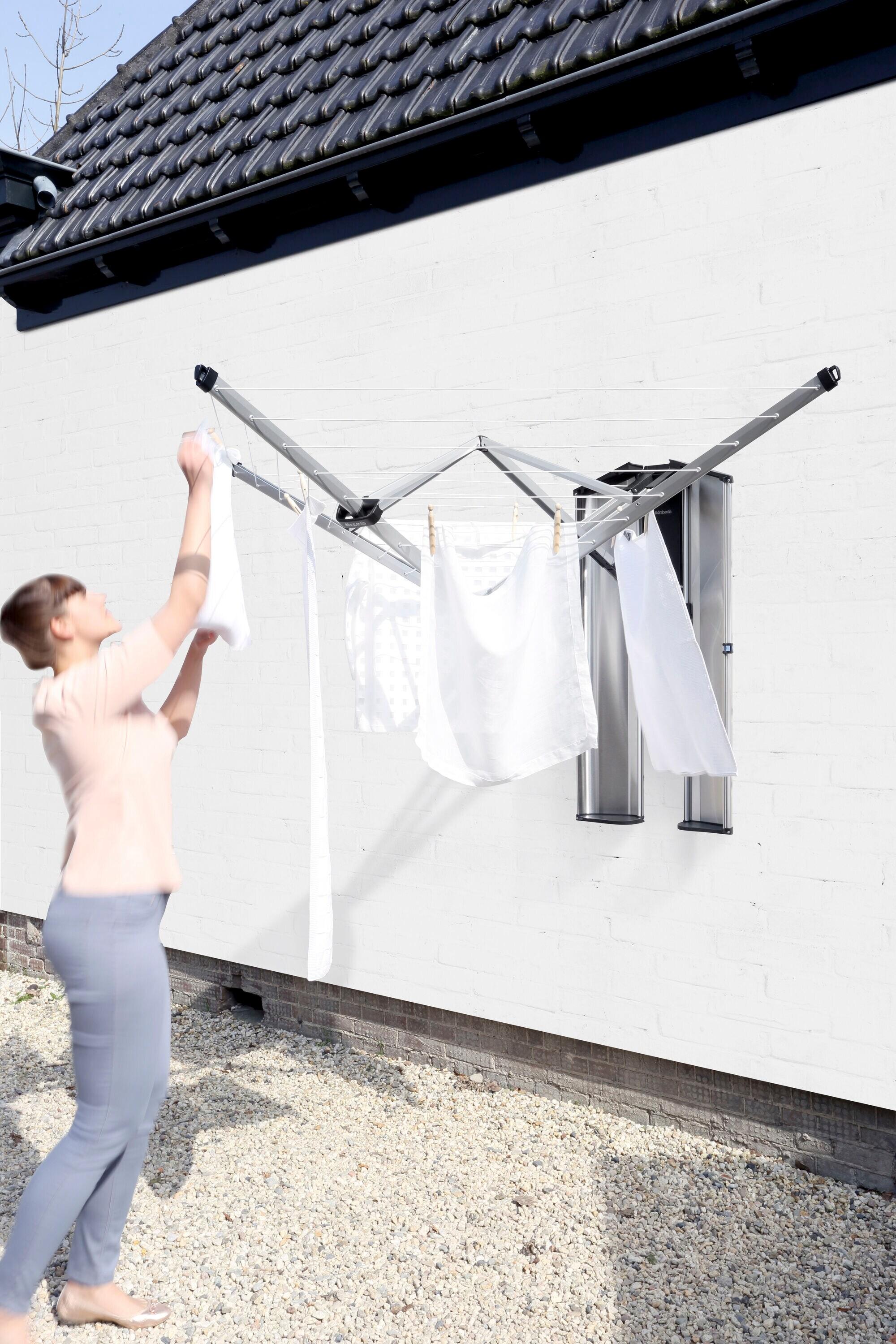Brabantia Matt Steel Wall-Mounted Retractable Clothesline with Storage Box