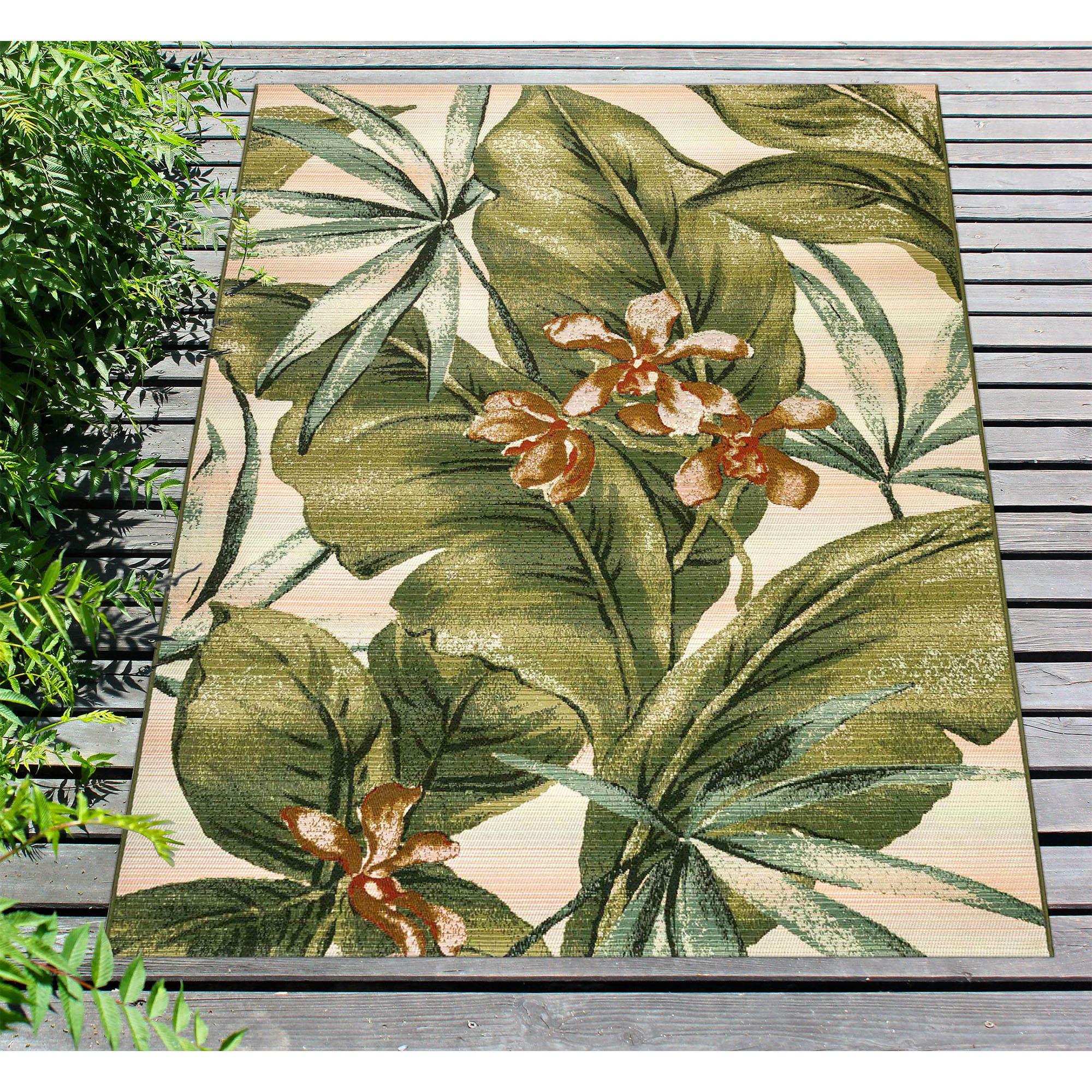 Liora Manne Marina Tropical Leaf Indoor/Outdoor Rug Cream 3'3" x 4'11"