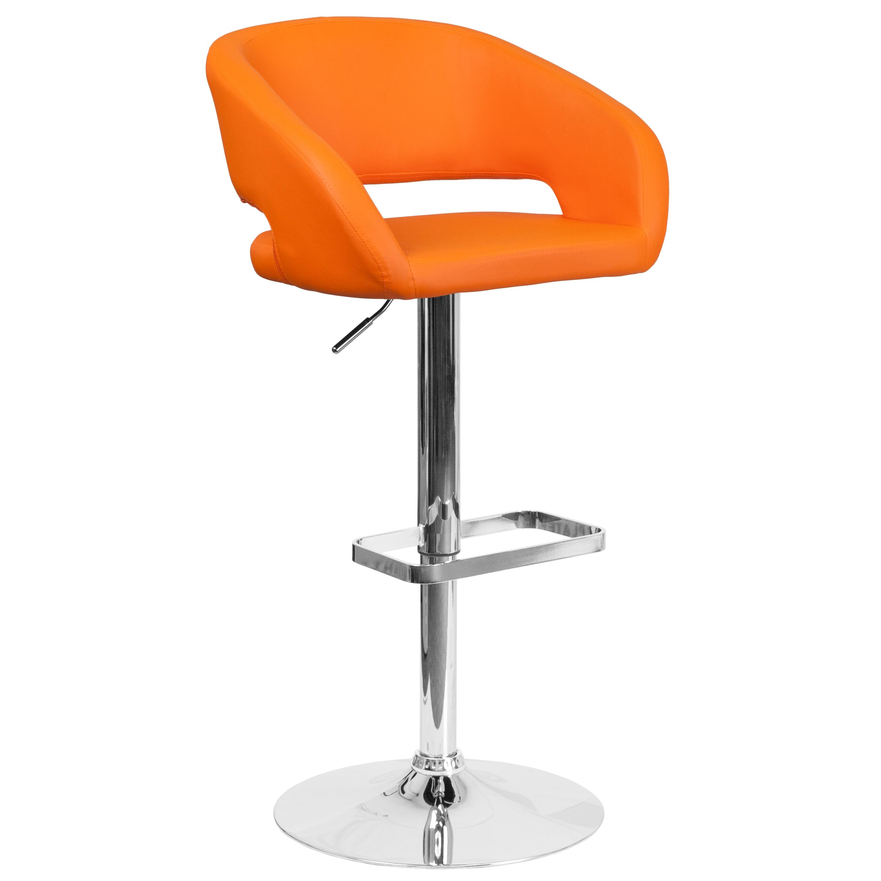 Flash Furniture Contemporary Orange Vinyl Adjustable Height Barstool with Rounded Mid-Back and Chrome Base