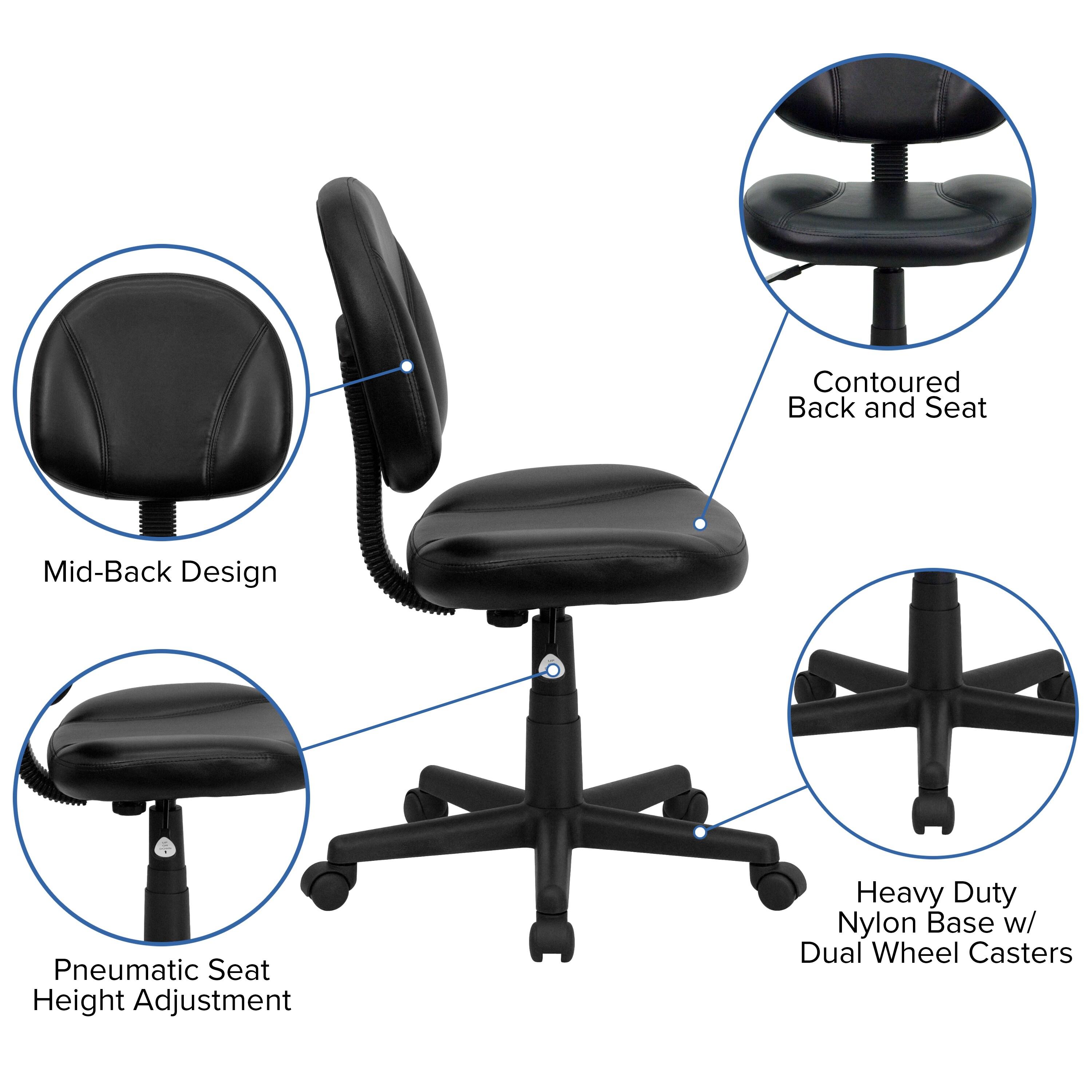 Flash Furniture Mid-Back LeatherSoft Swivel Ergonomic Task Office Chair with Back Depth Adjustment