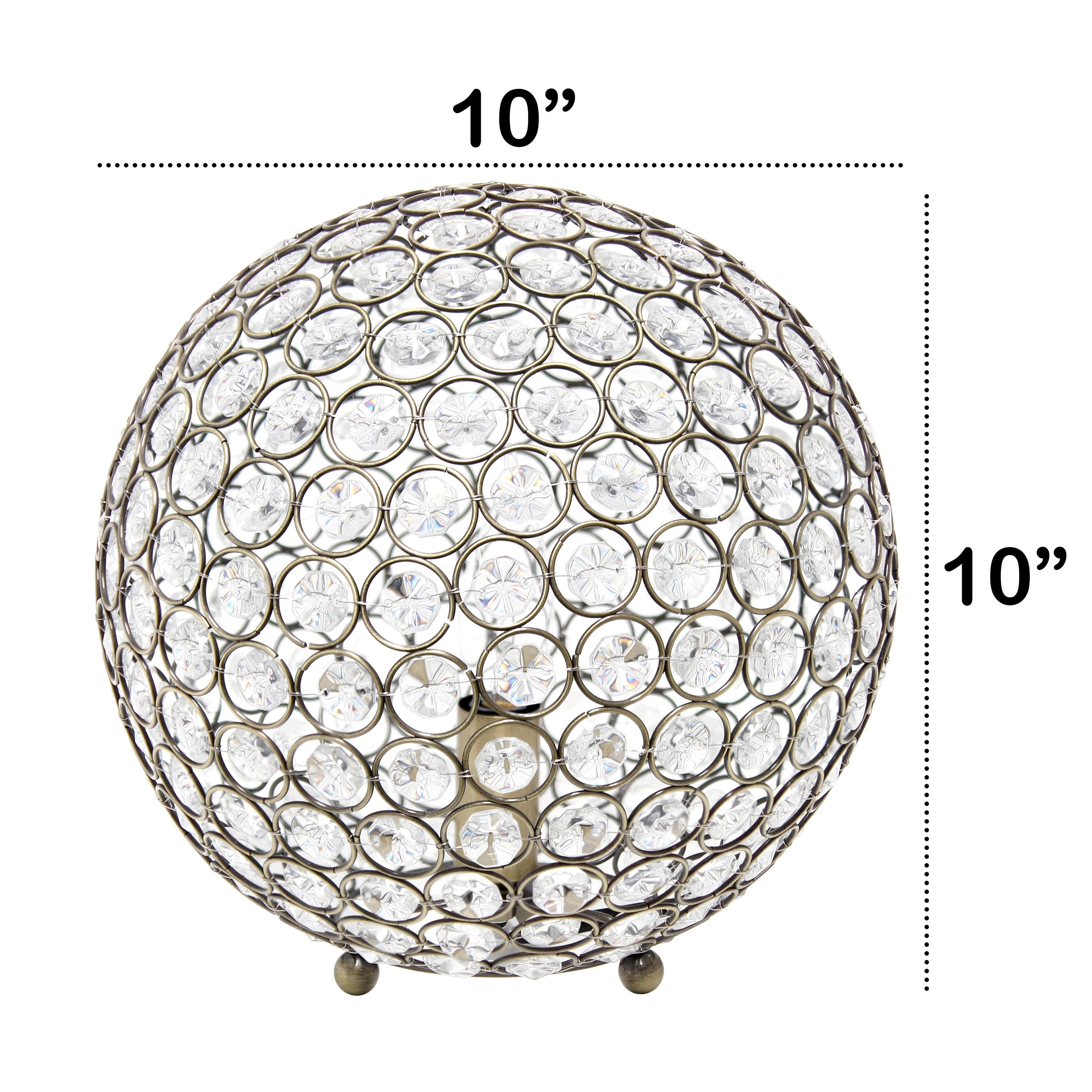 10" Elipse Medium Contemporary Metal Crystal Round Orb Table Lamp Antique Brass Finish - Lalia Home
