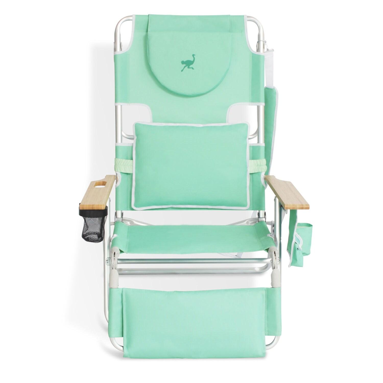 Ostrich Deluxe Padded 3-N-1 Lightweight Portable Adjustable Outdoor Folding Chair for Lawn Beach Lake Camping Lounge with Footrest, Teal (2 Pack)