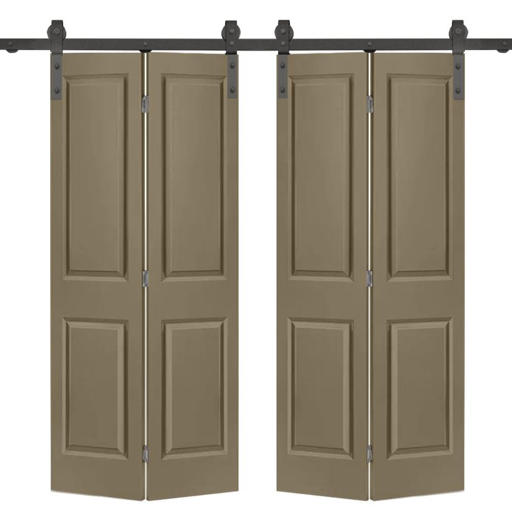 Calhome Paneled MDF Composite Double Bifold Barn Doors with Installation Hardware Kit