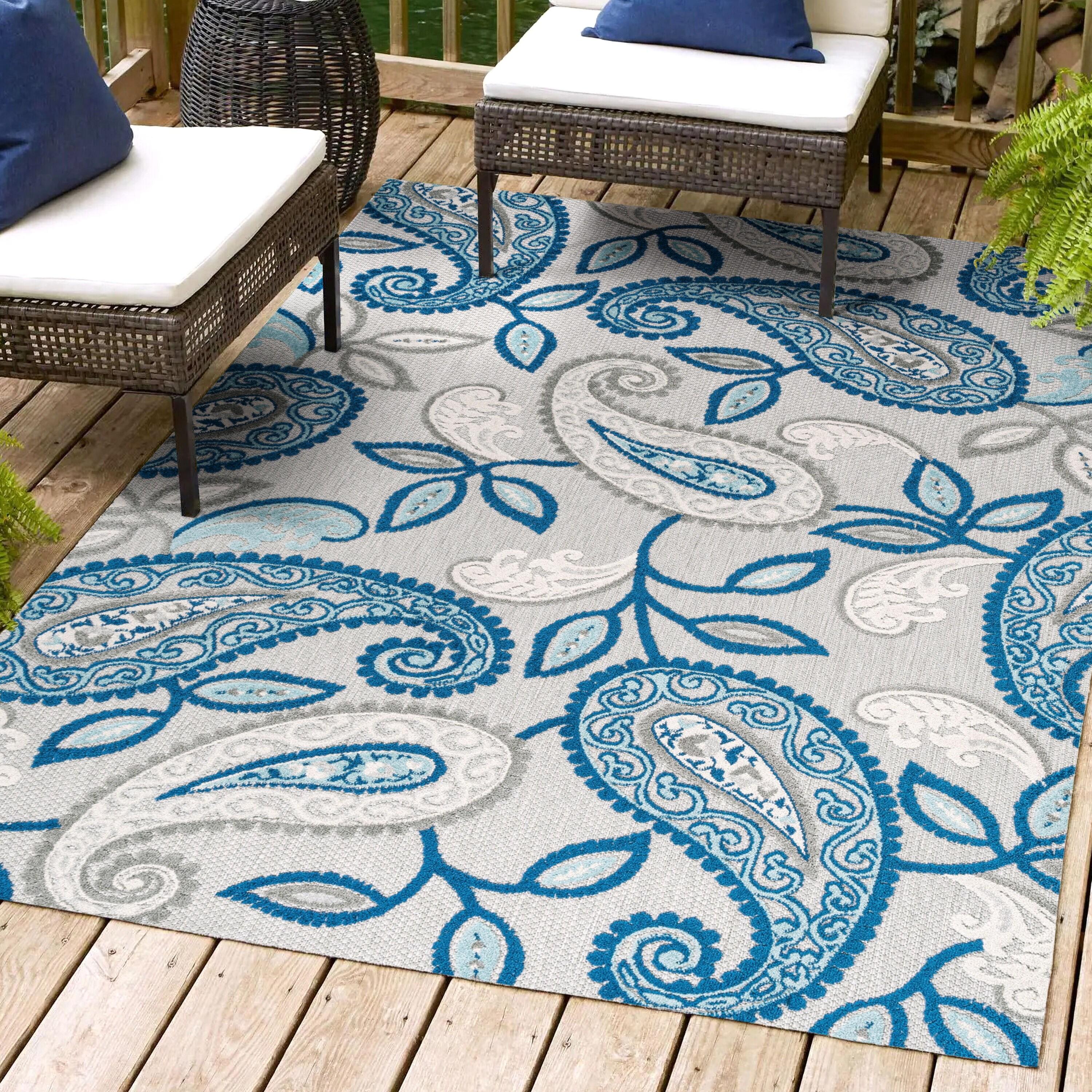 5'x8' Julien Paisley High-Low Indoor/Outdoor Area Rug, Blue/Light Gray - JONATHAN Y