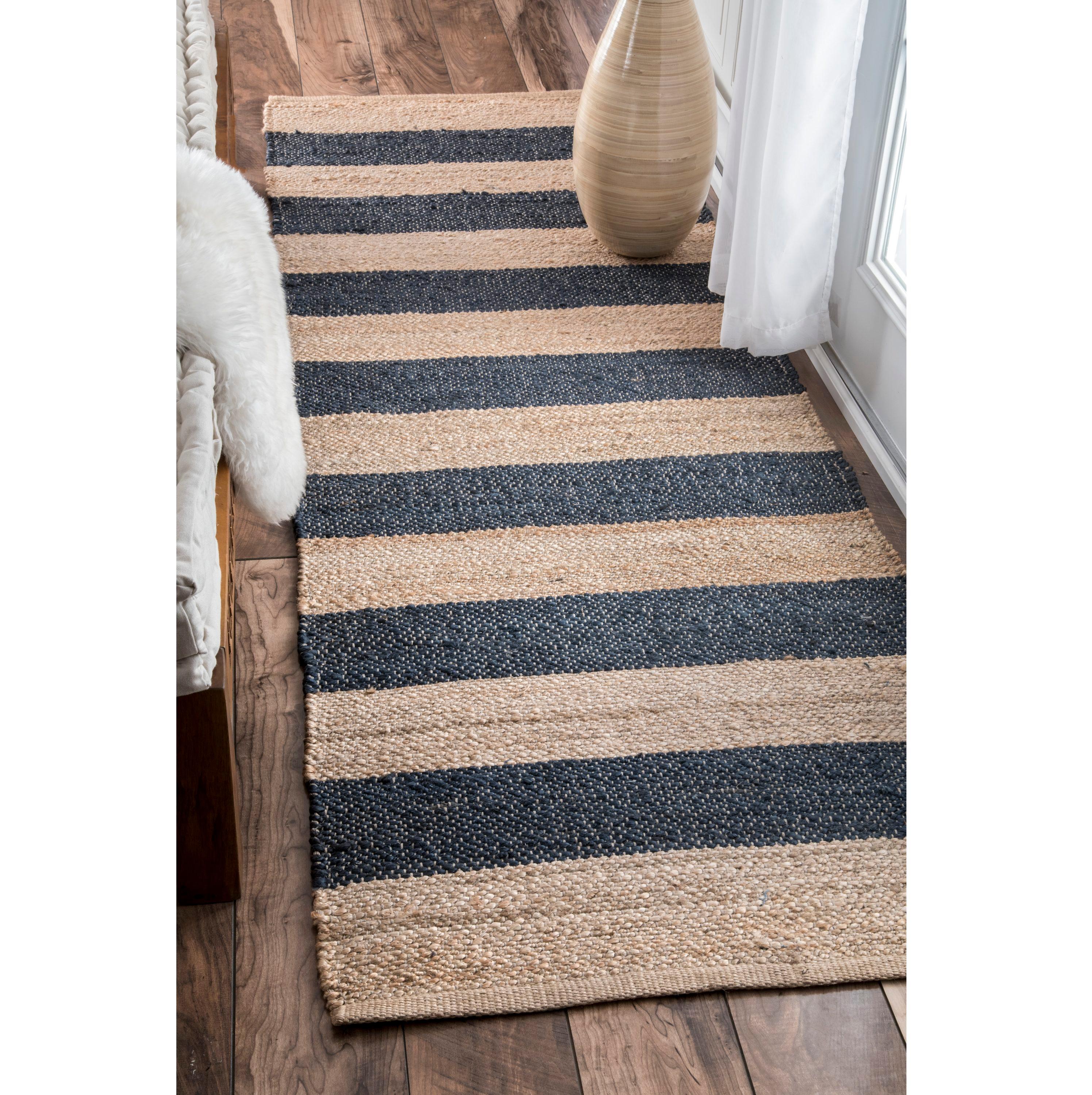 nuLOOM Alisia Flatweave Striped Jute Area Rug, Runner 2' 6" x 6', Denim