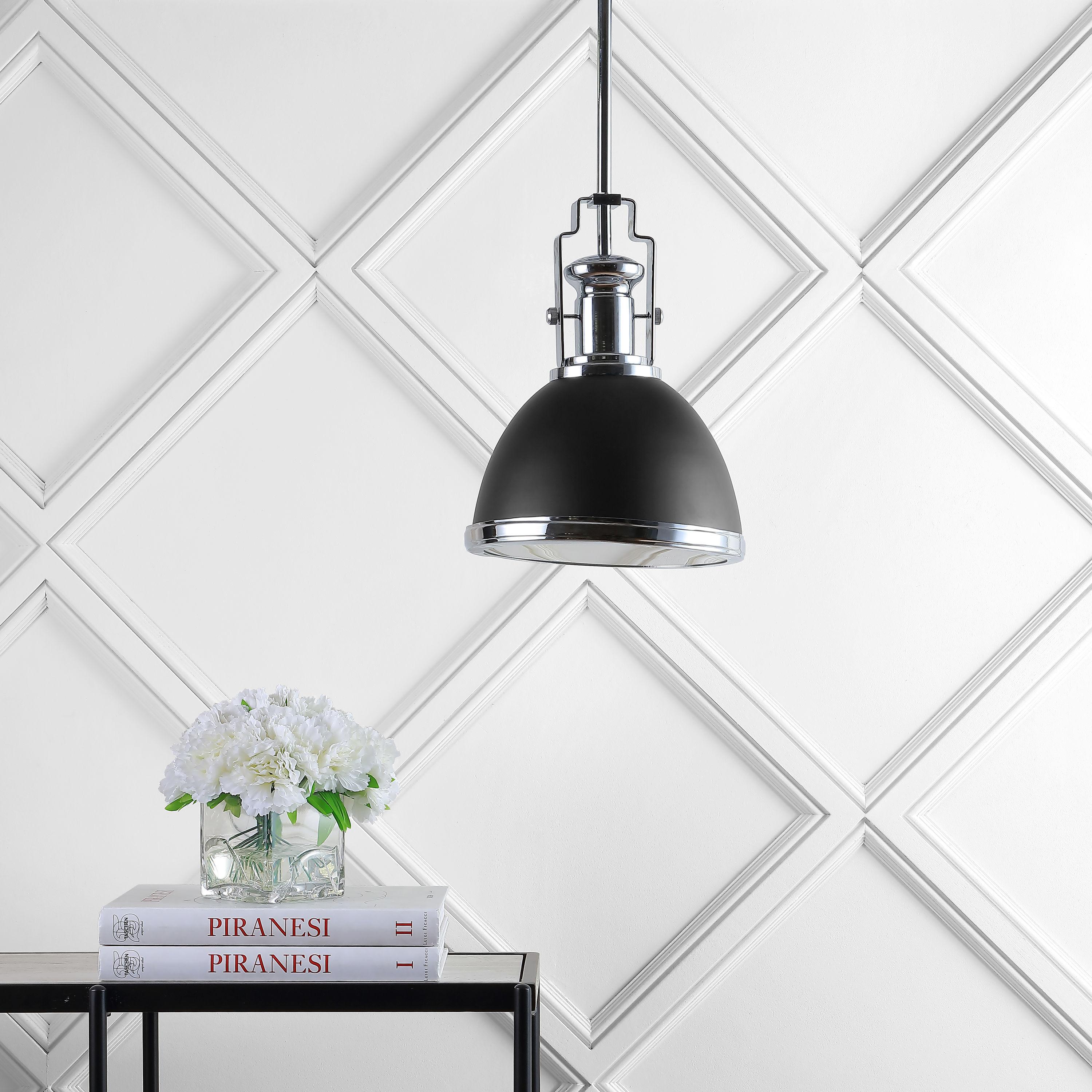 Homer 10" 1-Light Modern Industrial Iron LED Dome Pendant, Black/Chrome
