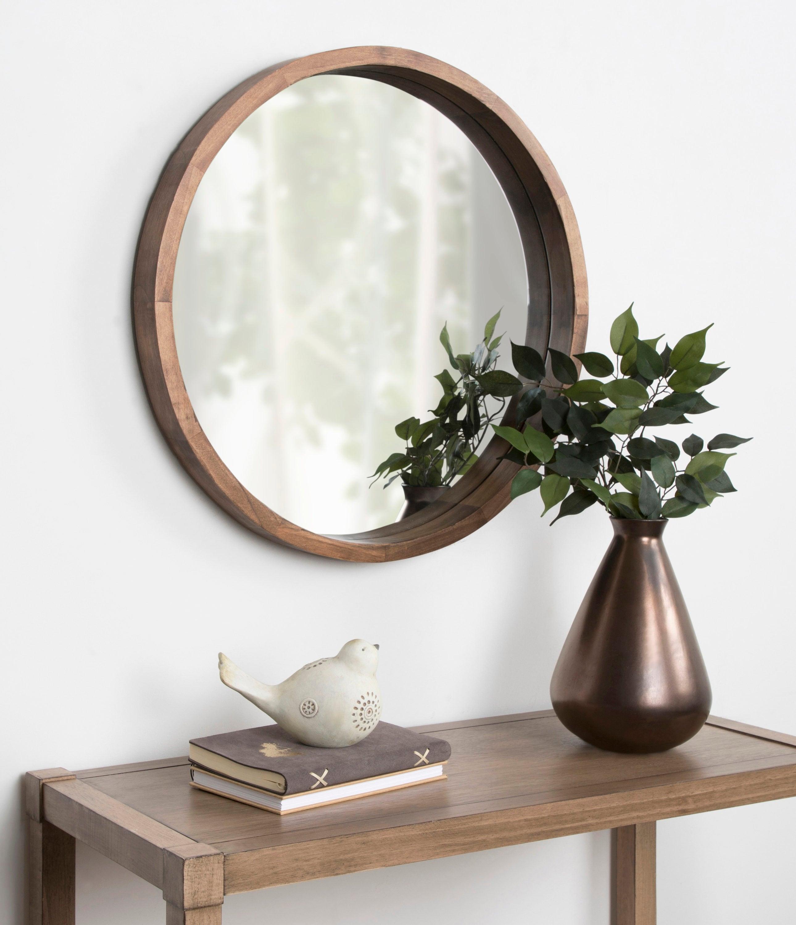 22" x 22" Hutton Round Wood Wall Mirror Rustic Brown - Kate and Laurel: Modern, No Assembly Required, Wall Mount