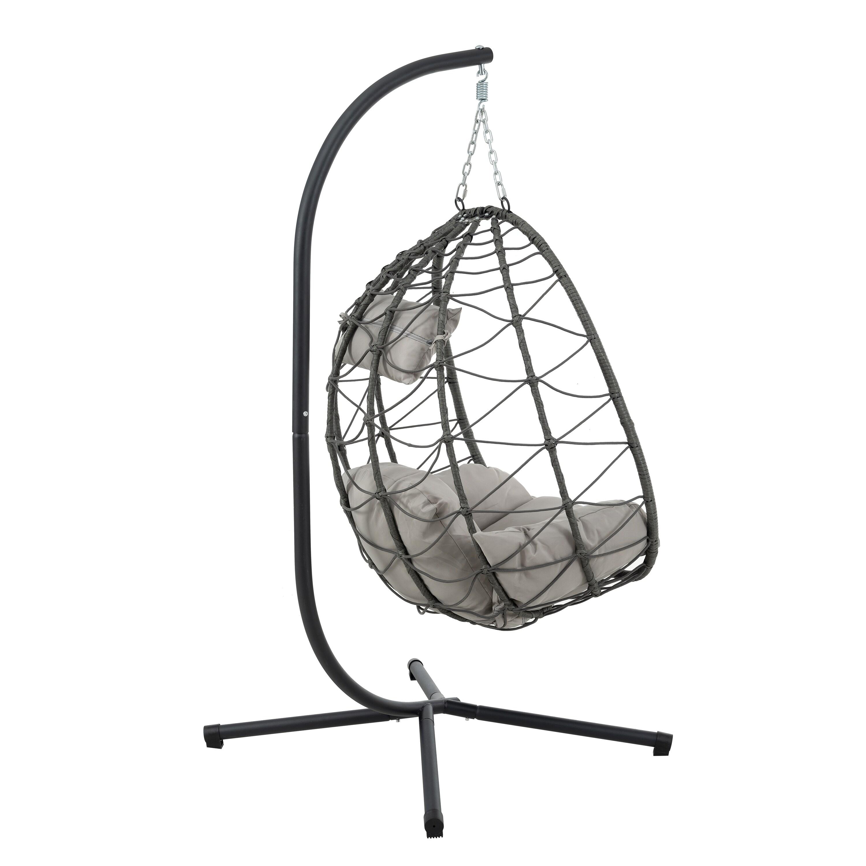 Tcbosik Swing Egg Chair with Stand, Indoor Outdoor Hanging Chair with Cushion for Bedroom Balcony Patio Garden, Easy to Assemble, Dark Grey