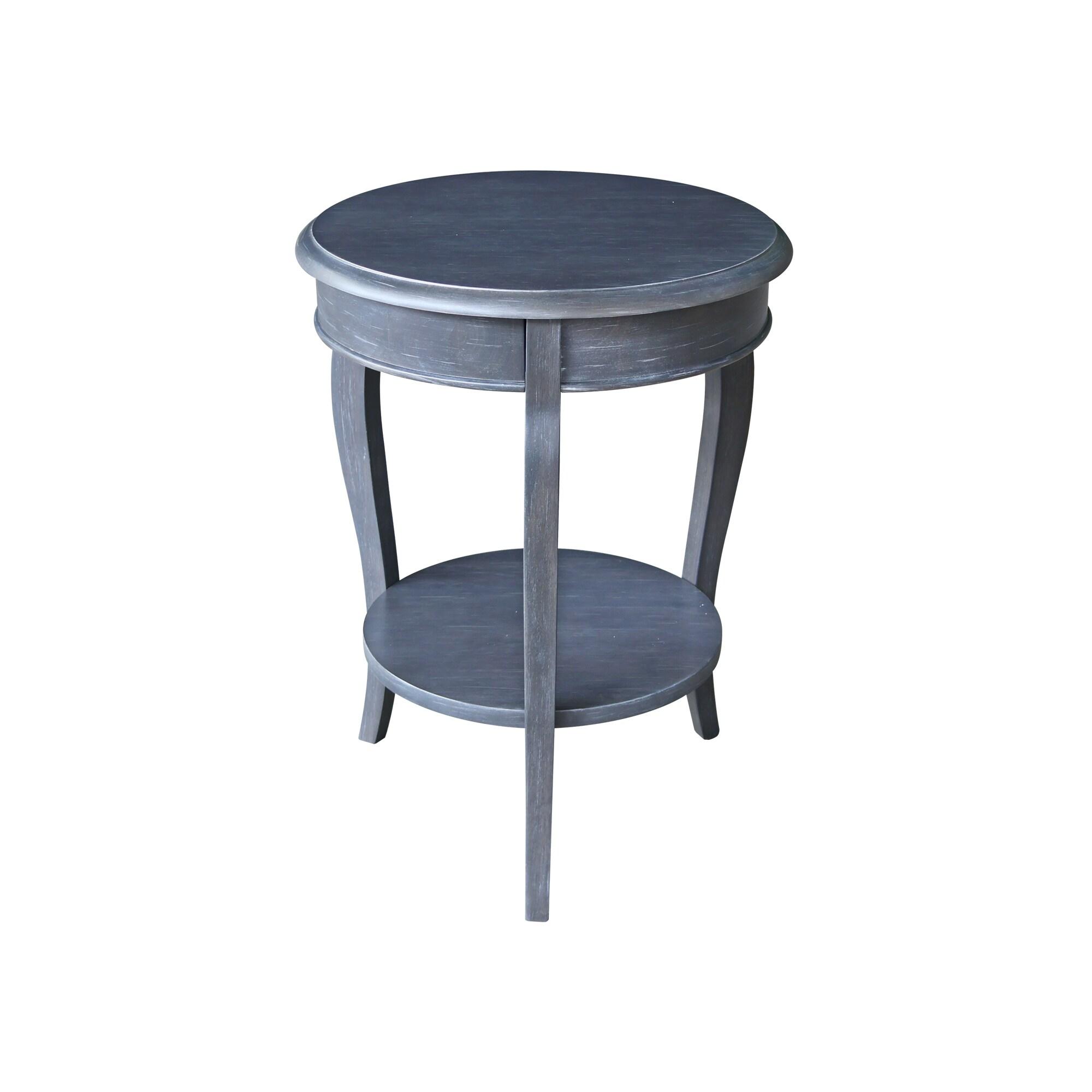 Cambria Round End Table Antique/Heather Gray - International Concepts: Solid Wood, Fixed Shelf