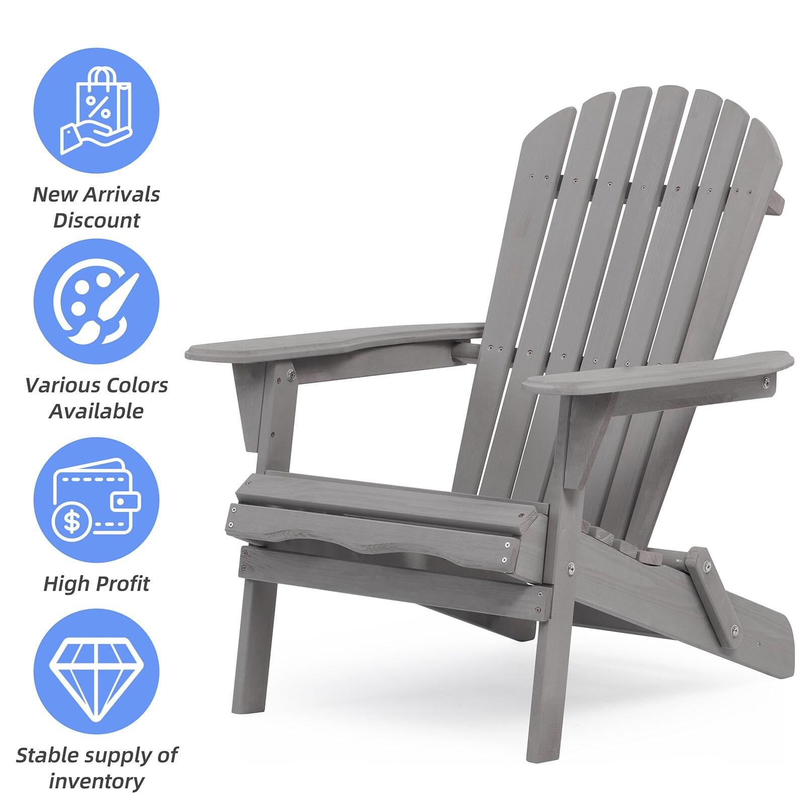 Triple Tree Wood Adirondack Folding Chairs - Set of 2, Gray