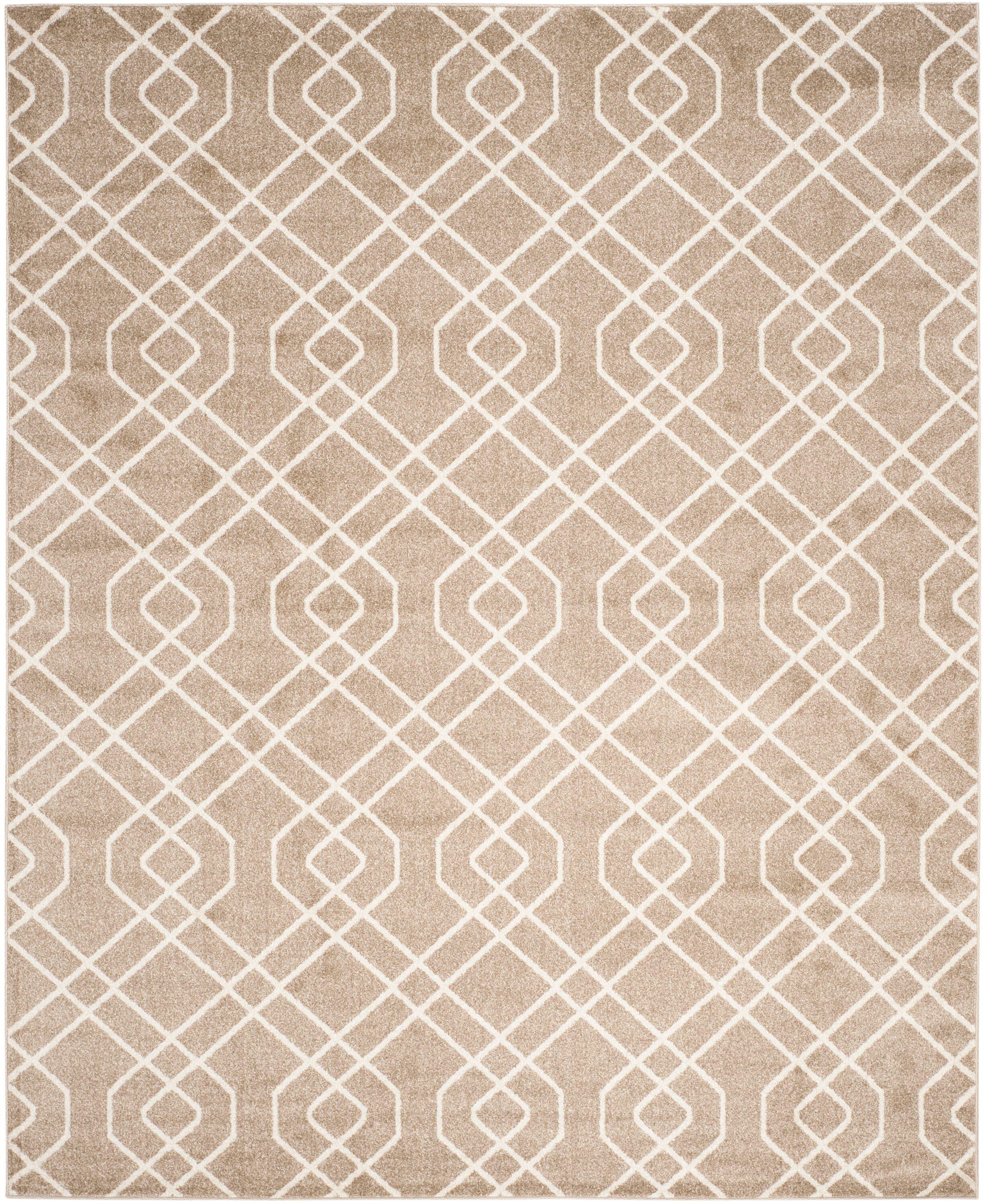Wheat Beige 8' x 10' Geometric Easy-Care Area Rug