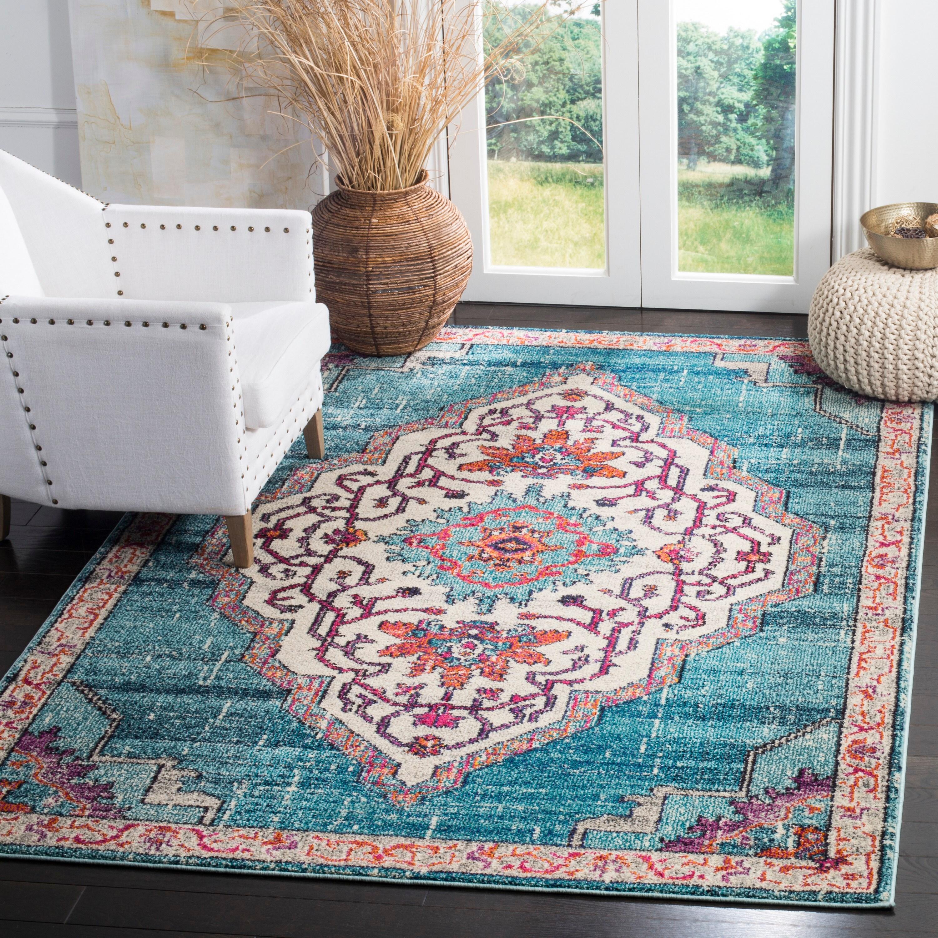 Monaco MNC254 Power Loomed Indoor Area Rug - Blue/Multi - 5'x5' - Safavieh.