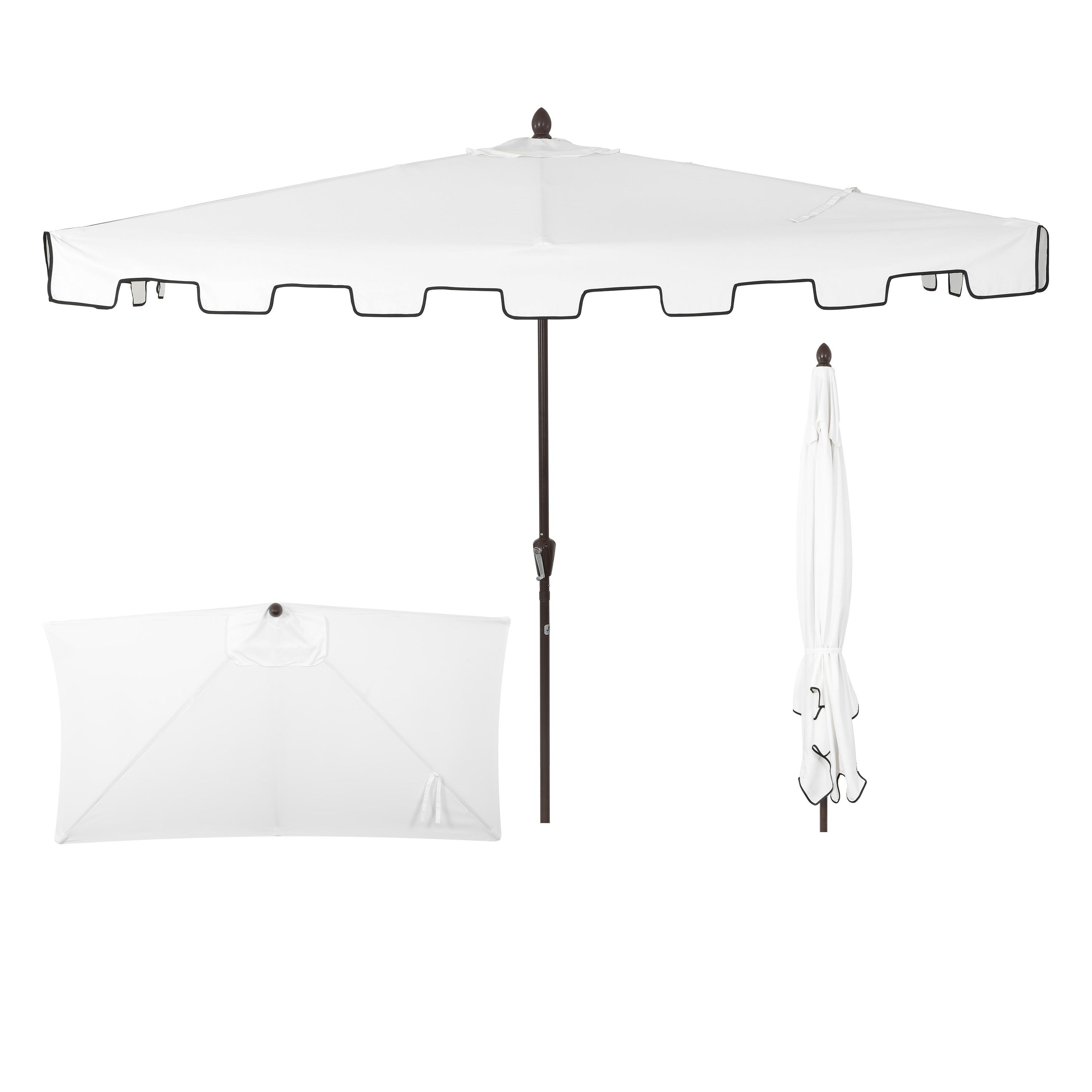 JONATHAN Y Sidney 9 ft. Classic MidCentury Rectangular Half Market Patio Umbrella with Crank, Wind Vent and UV Protection in White/Black