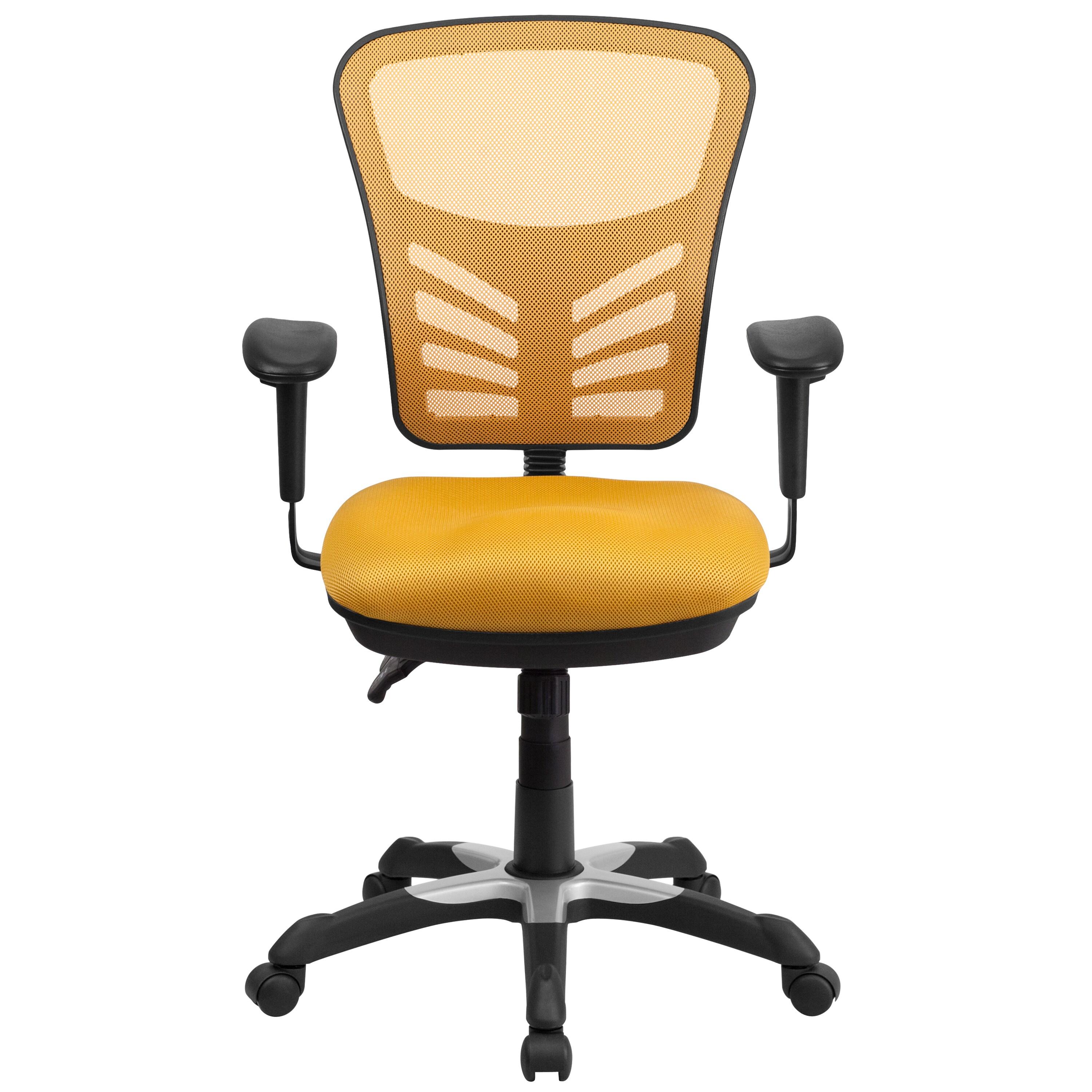 Flash Furniture Nicholas Mid-Back Yellow-Orange Mesh Multifunction Executive Swivel Ergonomic Office Chair with Adjustable Arms