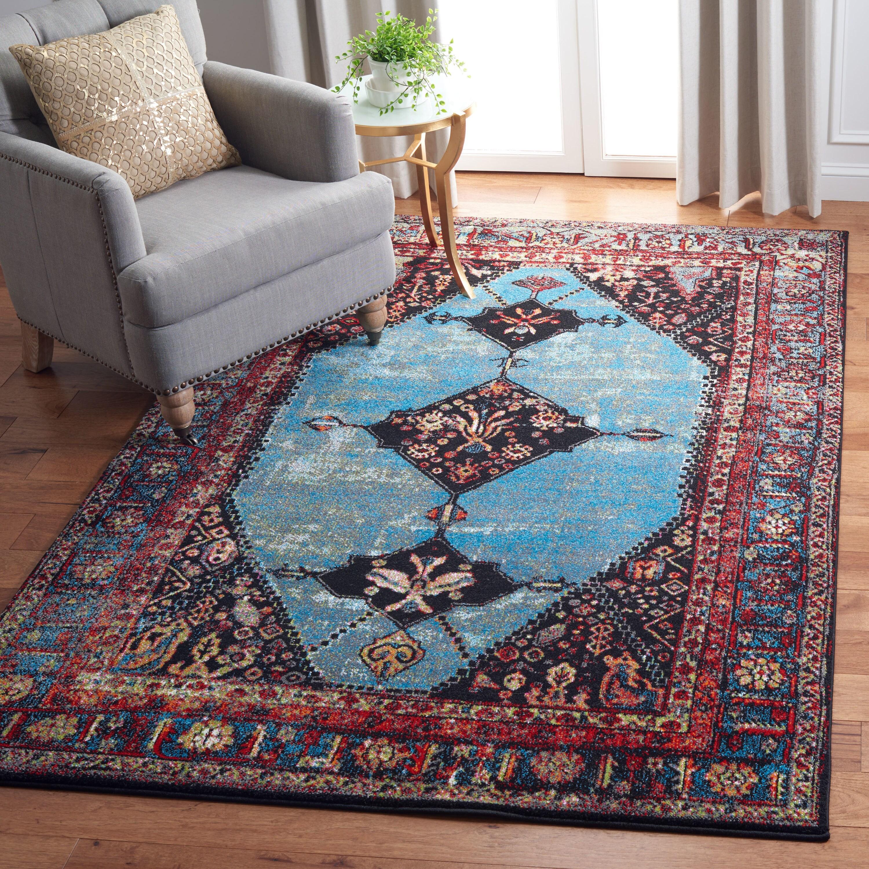Vintage Hamadan VTH217 Power Loomed Indoor Area Rug - Red/Light Blue - 5'3"x7'6" - Safavieh