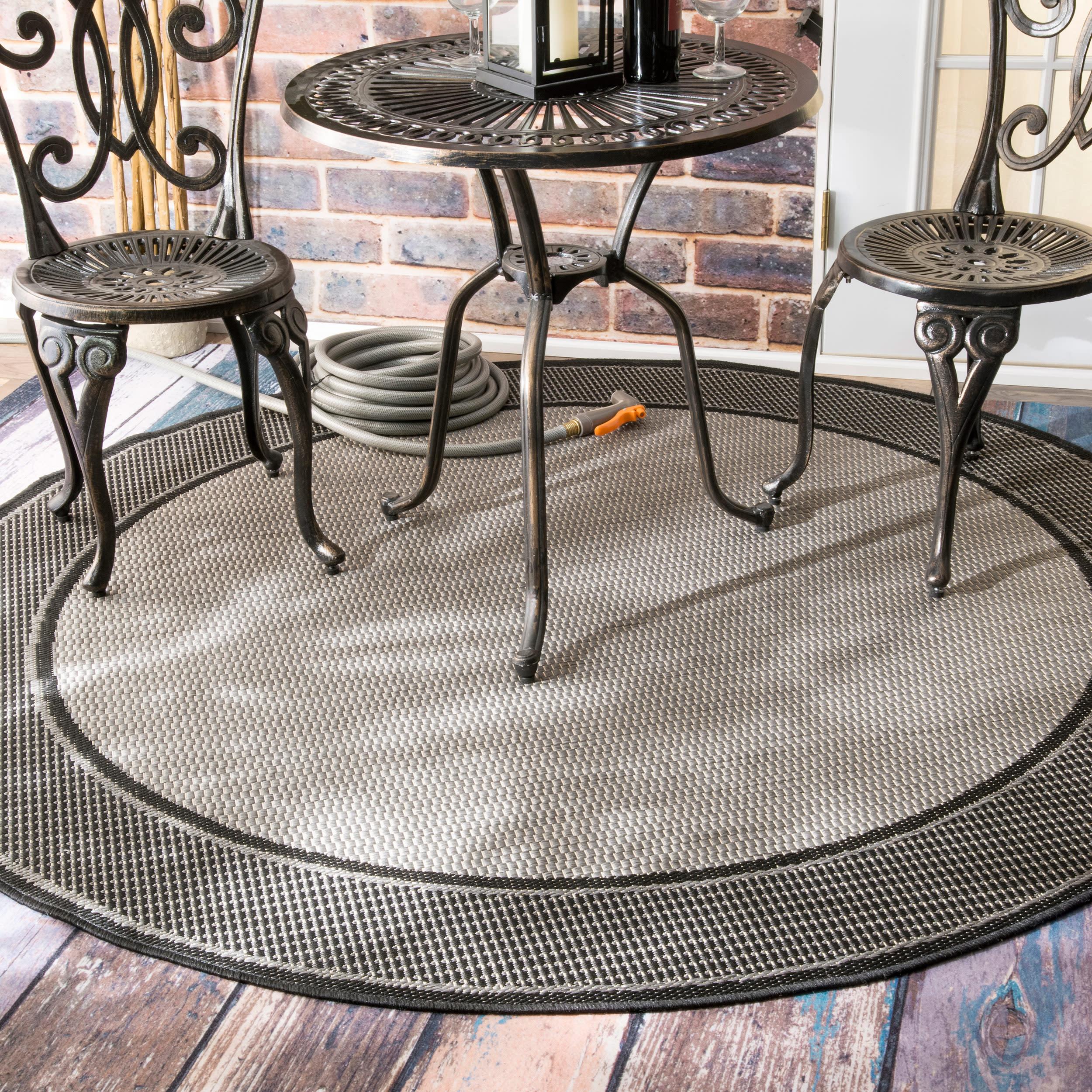 Nuloom Gris Bordered 6 Round Indoor/Outdoor Area Rug for Living Room Patio Deck Front Porch Kitchen, Grey/Black