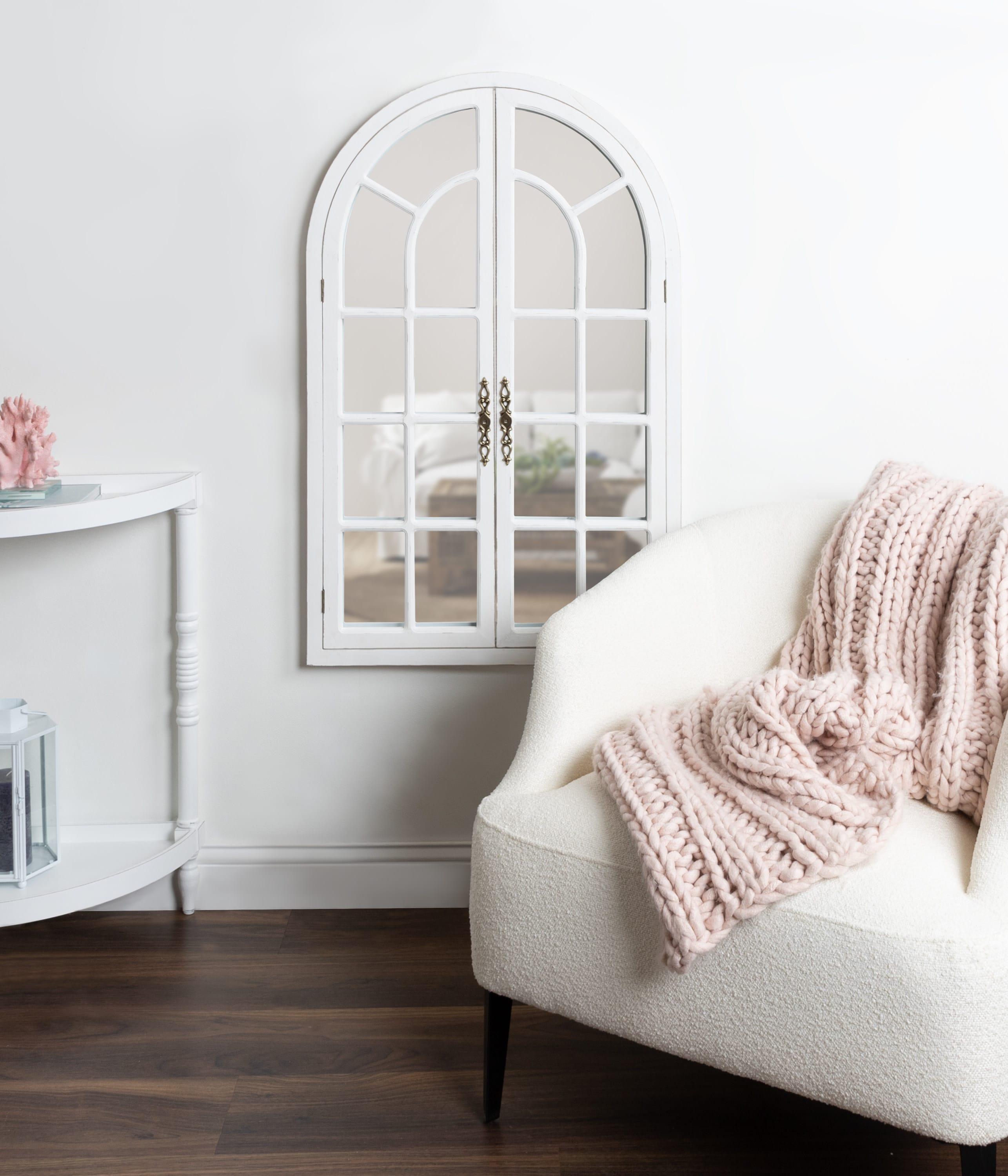 28"x44" Boldmere Arch Wall Mirror White - Kate & Laurel All Things Decor: Rustic Farmhouse Windowpane