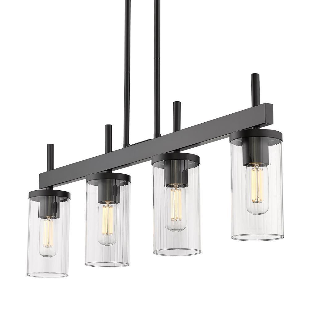 Golden Lighting Winslett 4-Light Linear Pendant in Matte Black with Ribbed Clear Glass