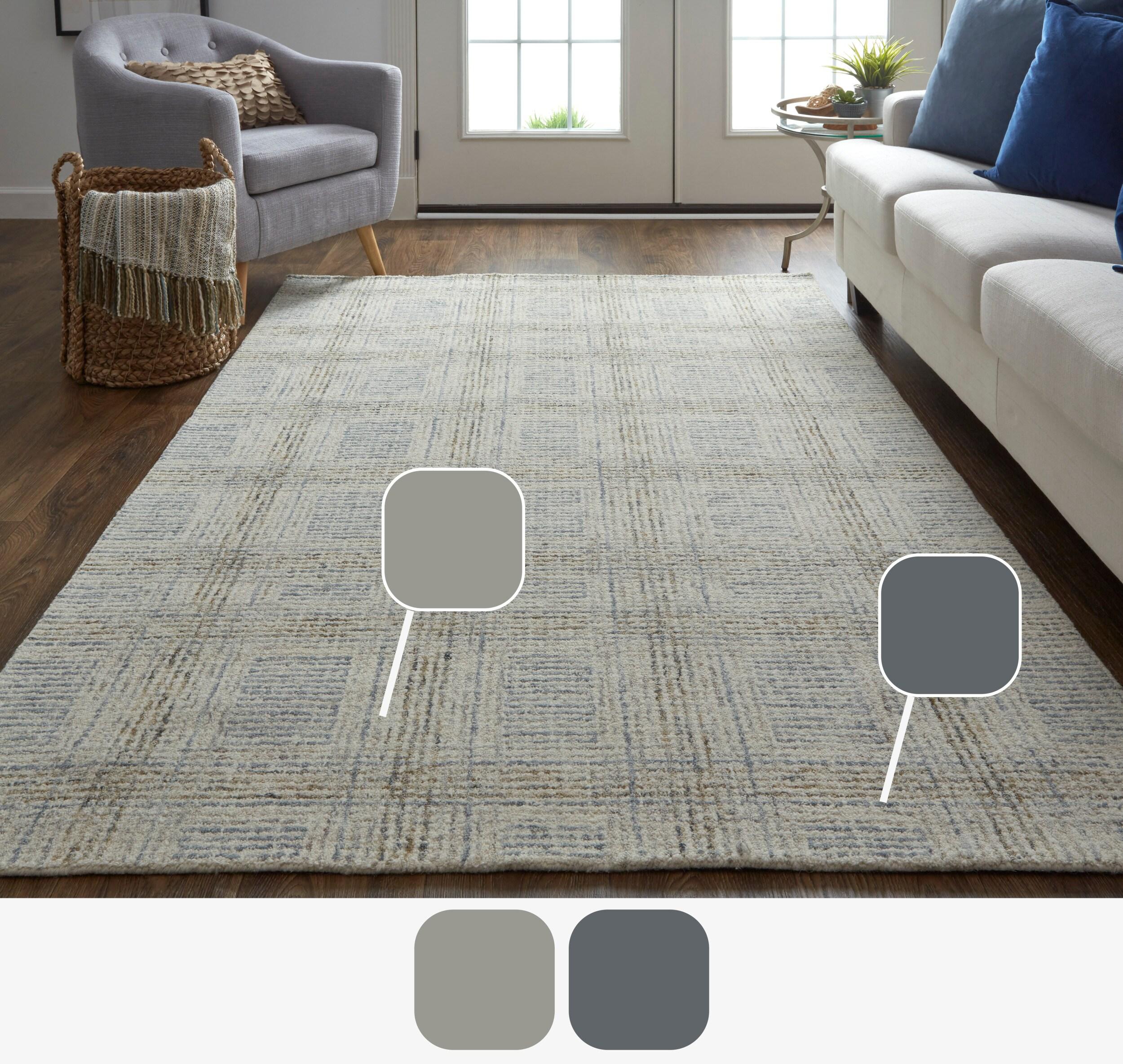 Feizy Belfort Transitional Geometric, Ivory/Gray/Tan, 2' x 3' Accent Rug Easy Care Stain Resistant Water Resistant Casual Solid Design Carpet for Living Dining Bed Room