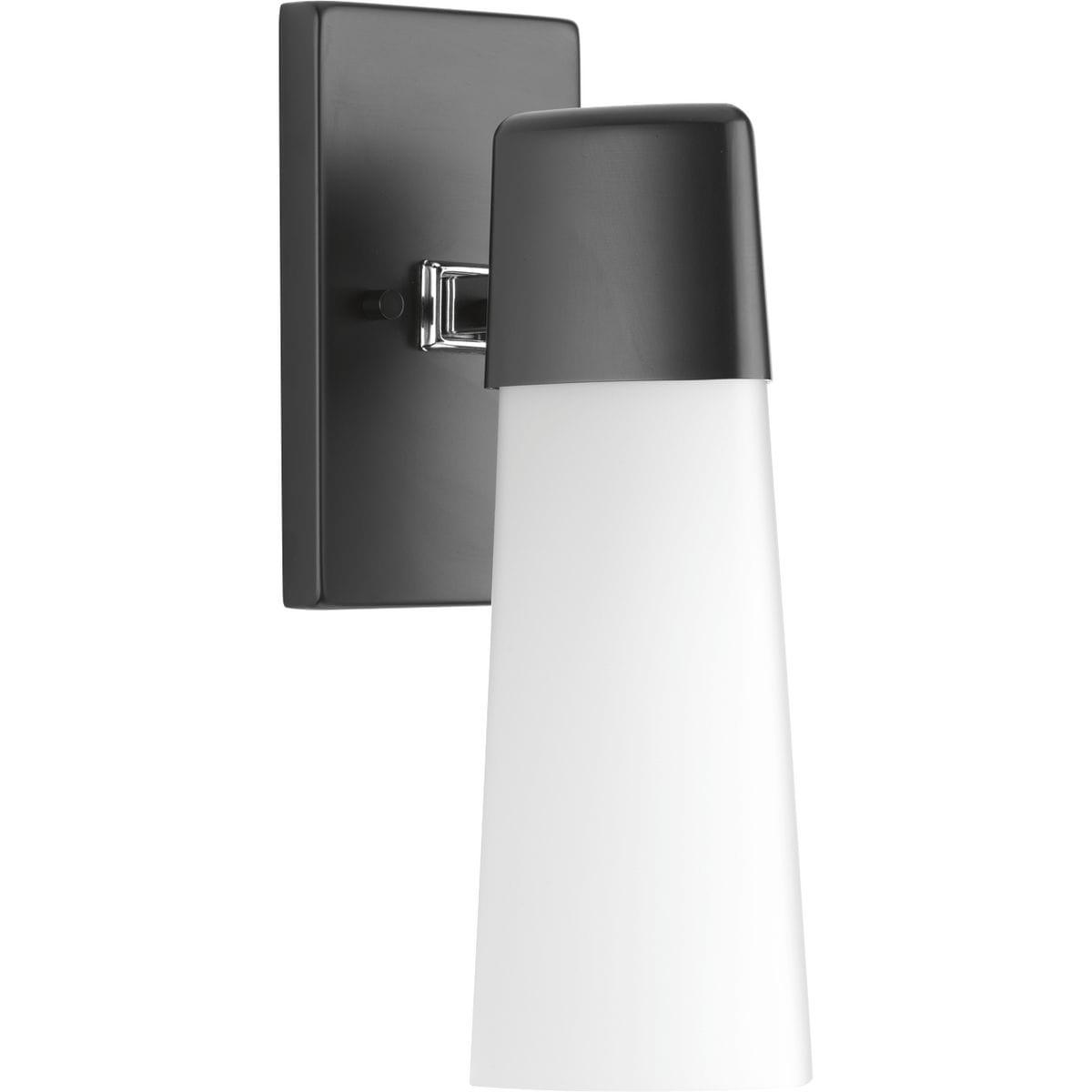 Progress Lighting Zura 1-Light Bath & Vanity Fixture, Zinc, Black, Opal Glass Shade