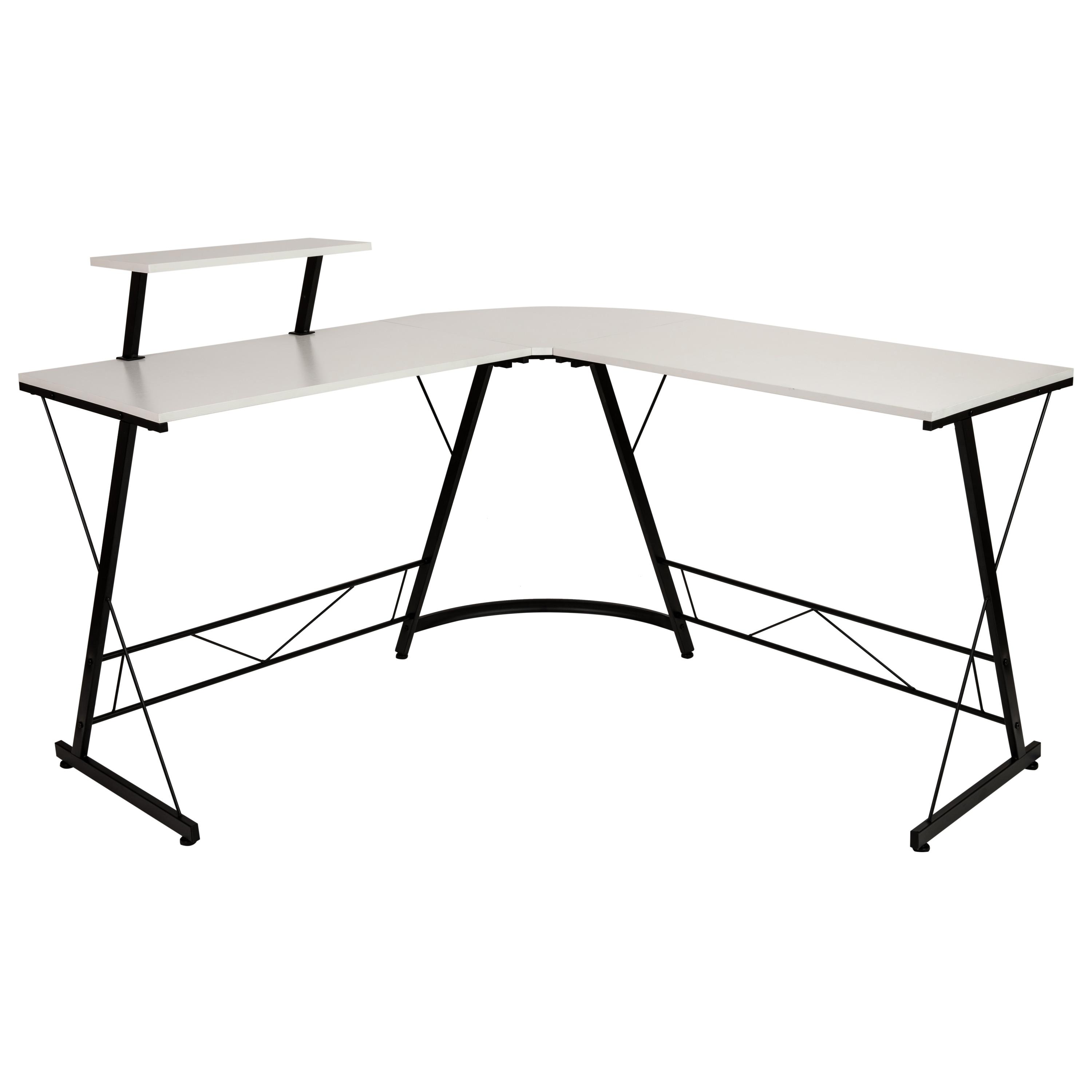 Flash Furniture L-Shaped Desk 71.5" Computer Corner Desk, Home Office Corner Desk, Gaming Desk, Space Saving, Easy to Assemble, White/Black