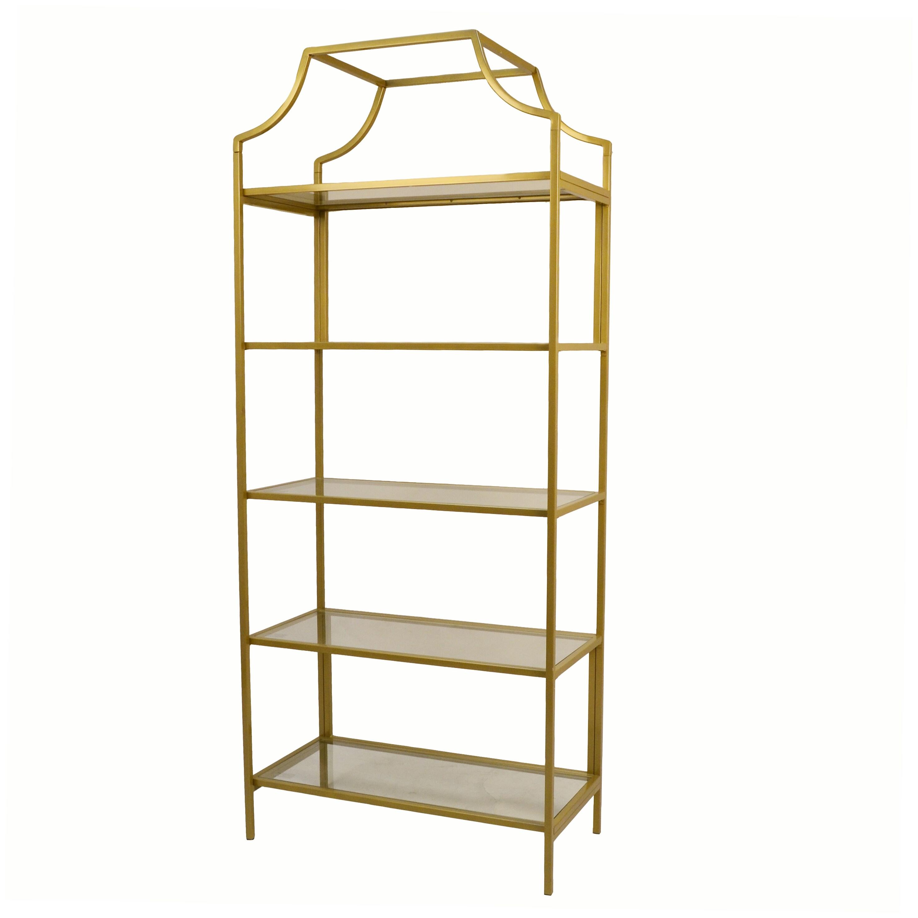 Carolina Classics Palmer Glass 5 Tier Glass Shelf Bookcase in Gold