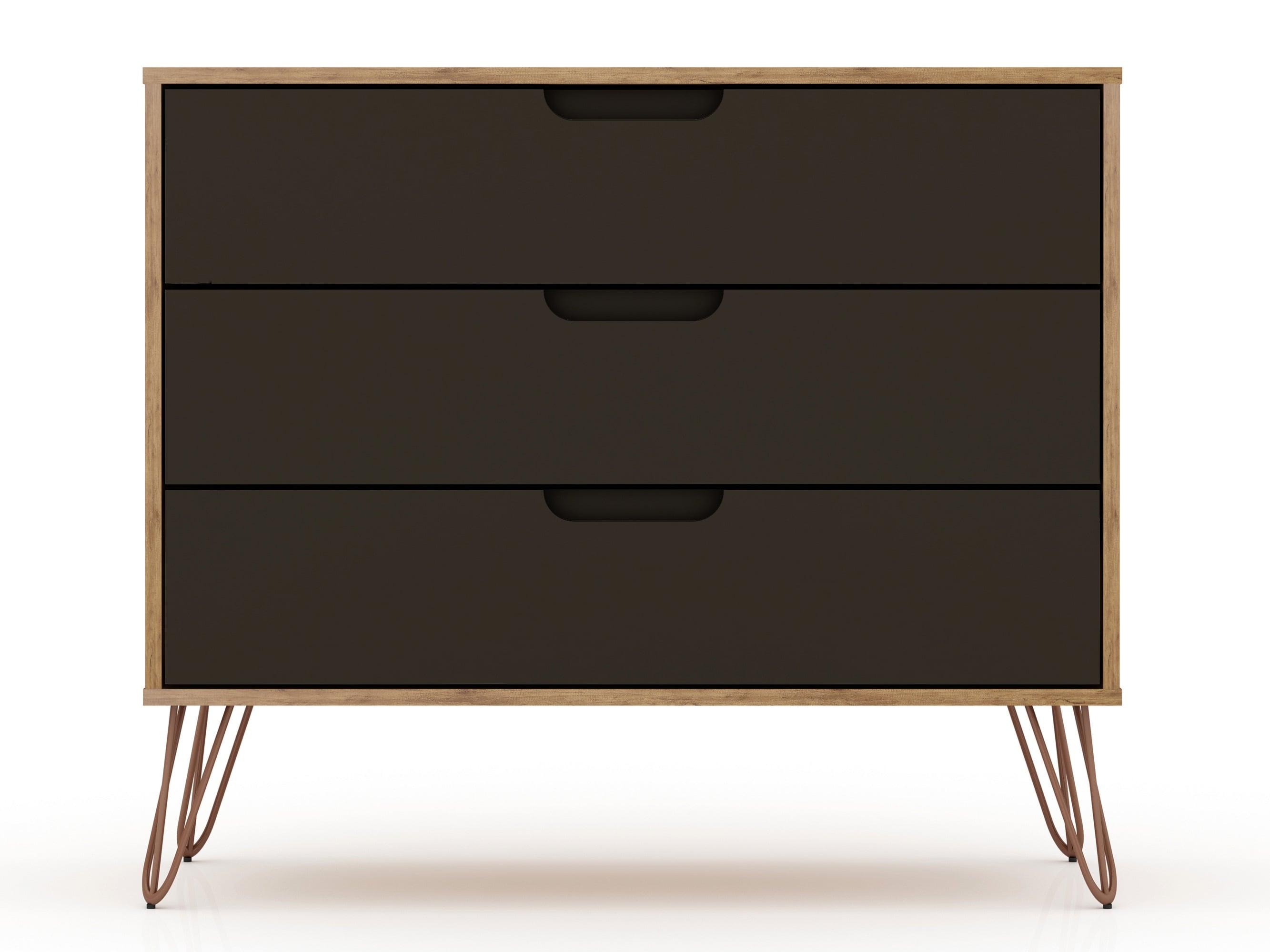 Set of 2 Rockefeller 3 Drawer Dresser Nature/Textured Gray - Manhattan Comfort: MDF Bedroom Storage, 6 Drawers