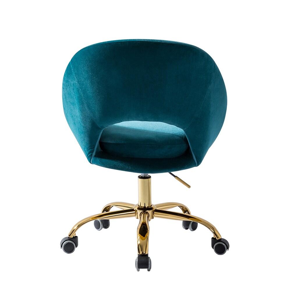 Velvet Swivel Rolling Home Office Chair Height Adjustable Computer Task Chair Metal Base Bedroom Teal