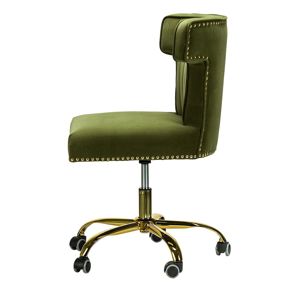 Home Office Chair Wingback Tufted Back Swivel Adjustable Computer Desk Table Chair Gold Base Moss