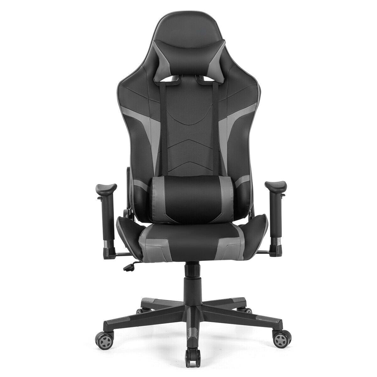 Costway Massage Gaming Chair Reclining Swivel Racing Office Chair w/Lumbar Support Grey