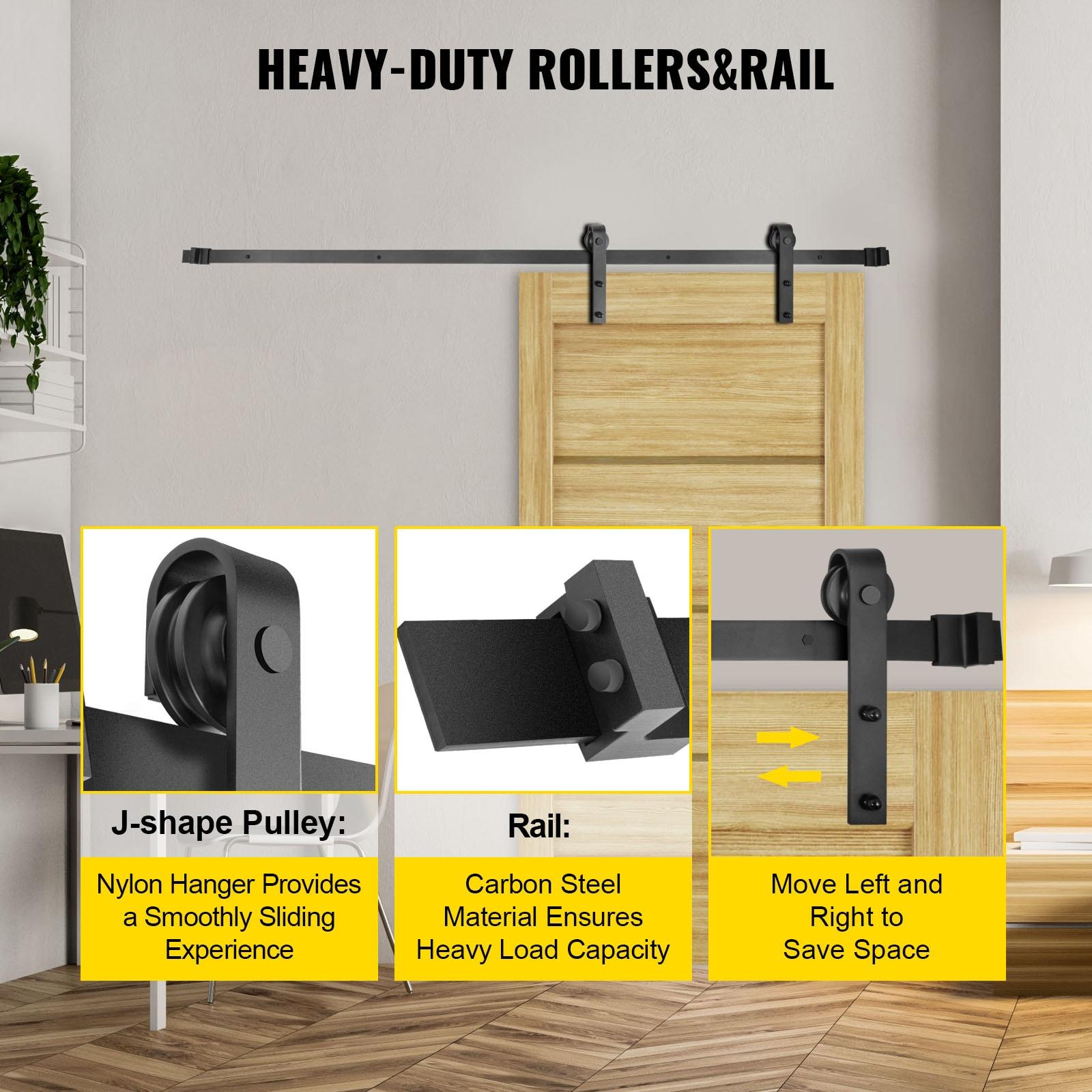 VEVOR Black Steel Single Door Barn Door Hardware Kit Standard Single